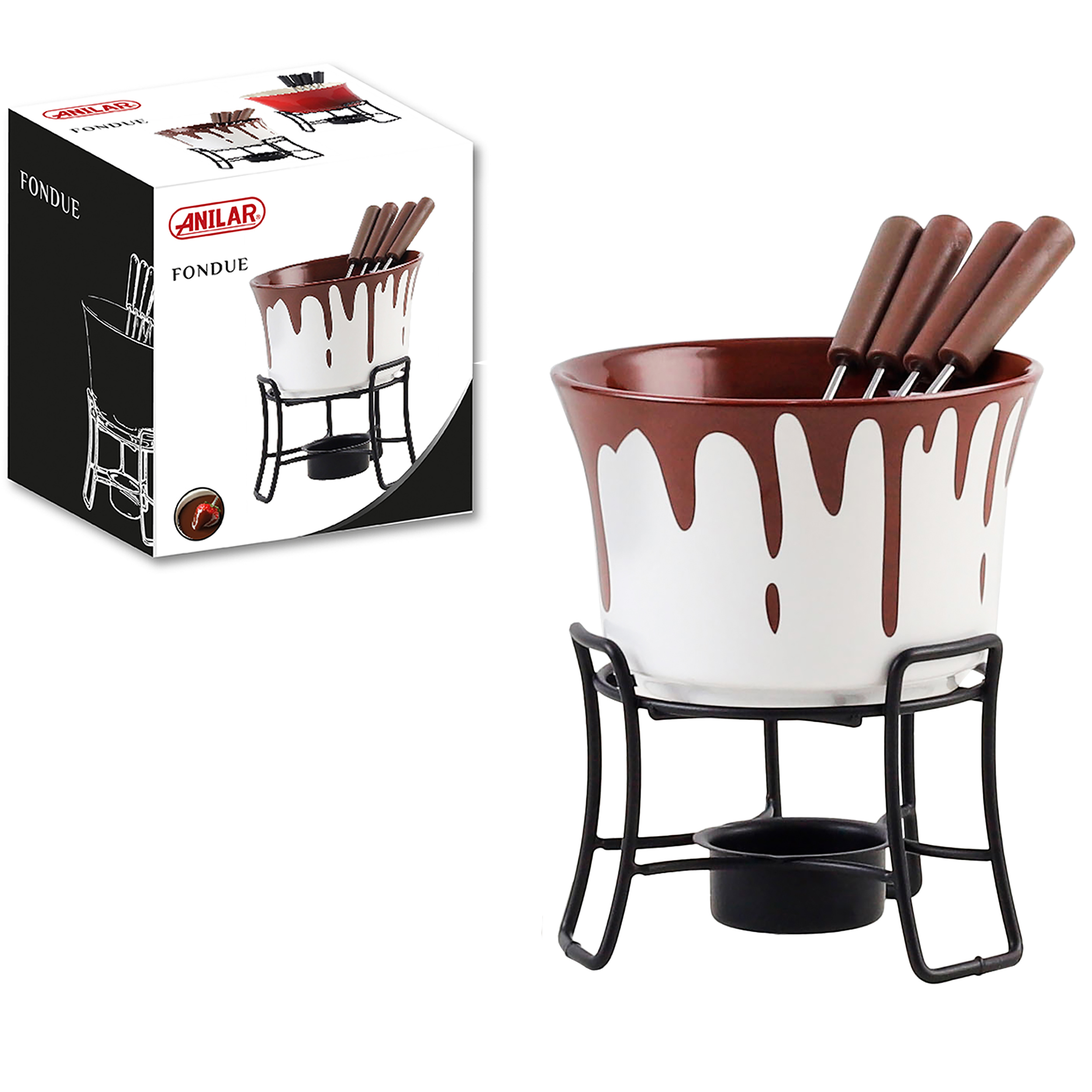 Schoko-Fondue-Set aus Keramik inkl. Rechaud und Fonduegabeln