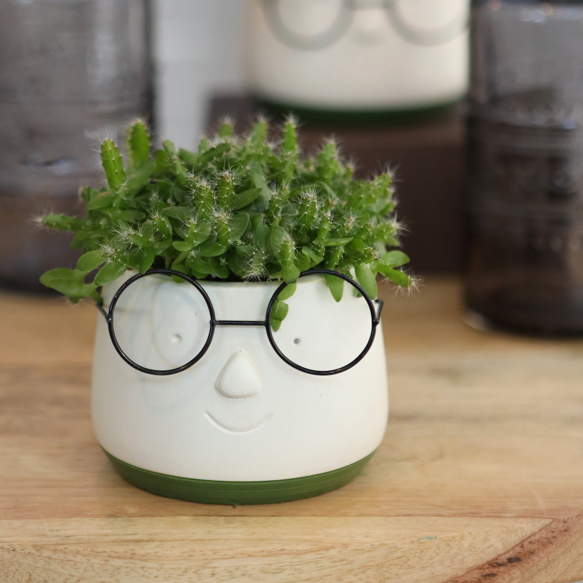 Blumenübertöpfe "Frieda" aus Keramik mit Brille