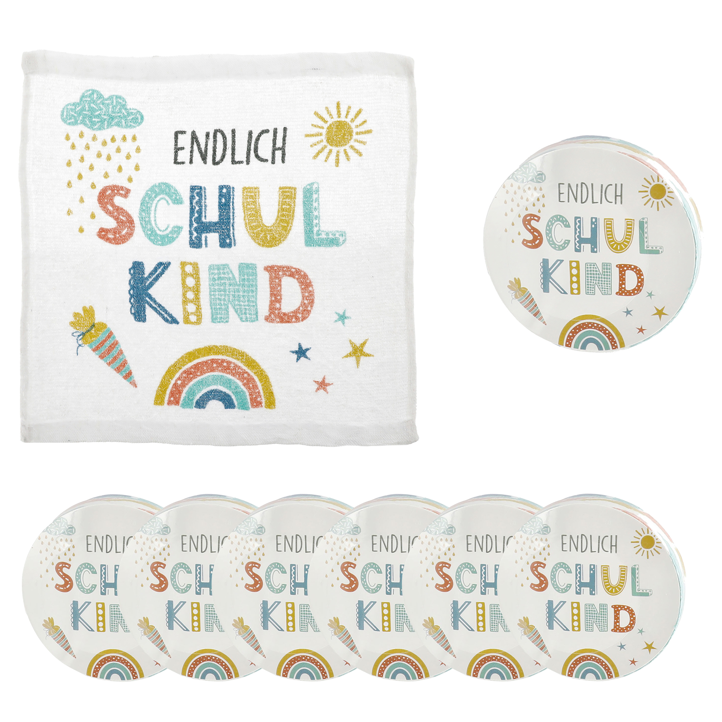 Magisches Handtuch "Endlich Schulkind" 30 x 30 cm - Baumwolle