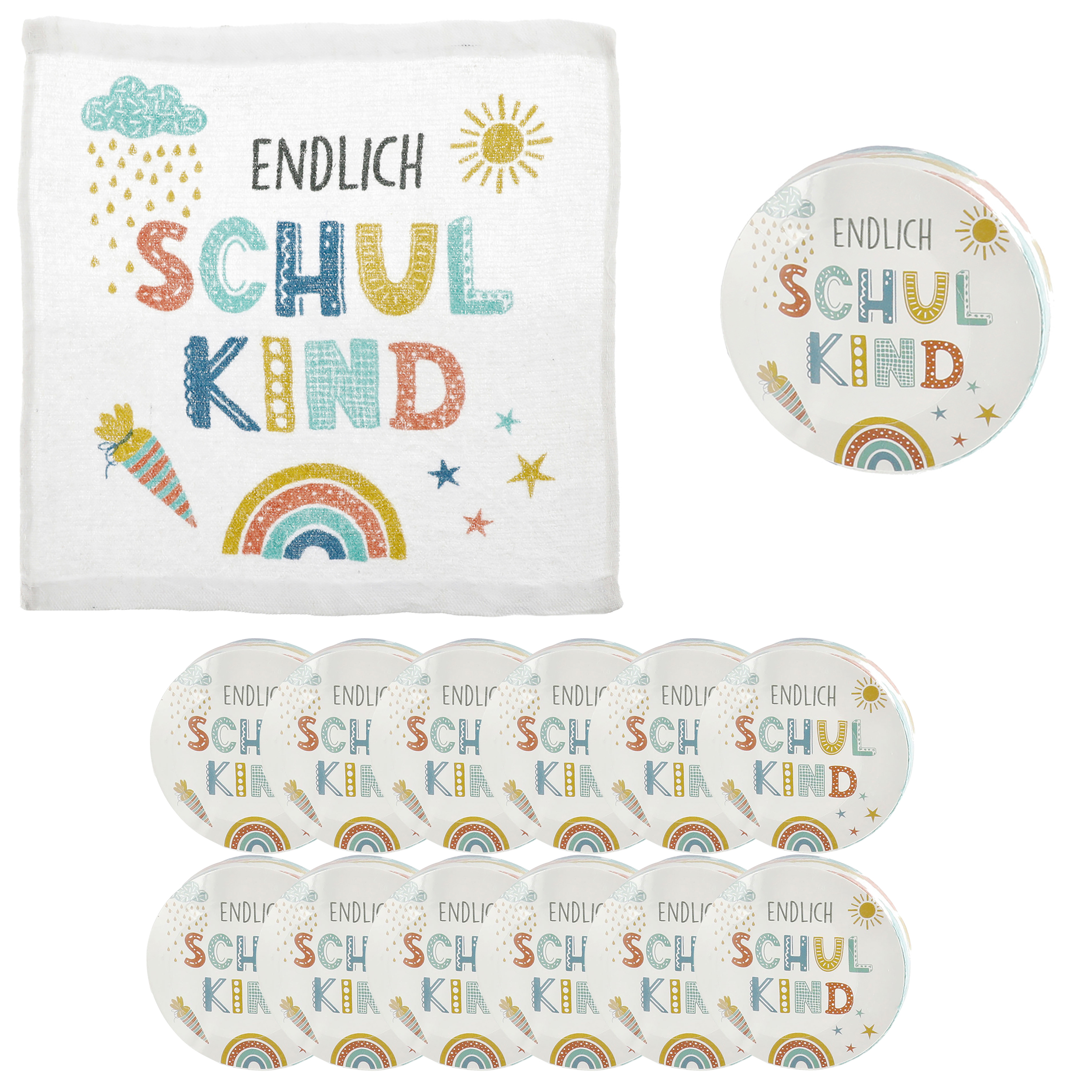 Magisches Handtuch "Endlich Schulkind" 30 x 30 cm - Baumwolle