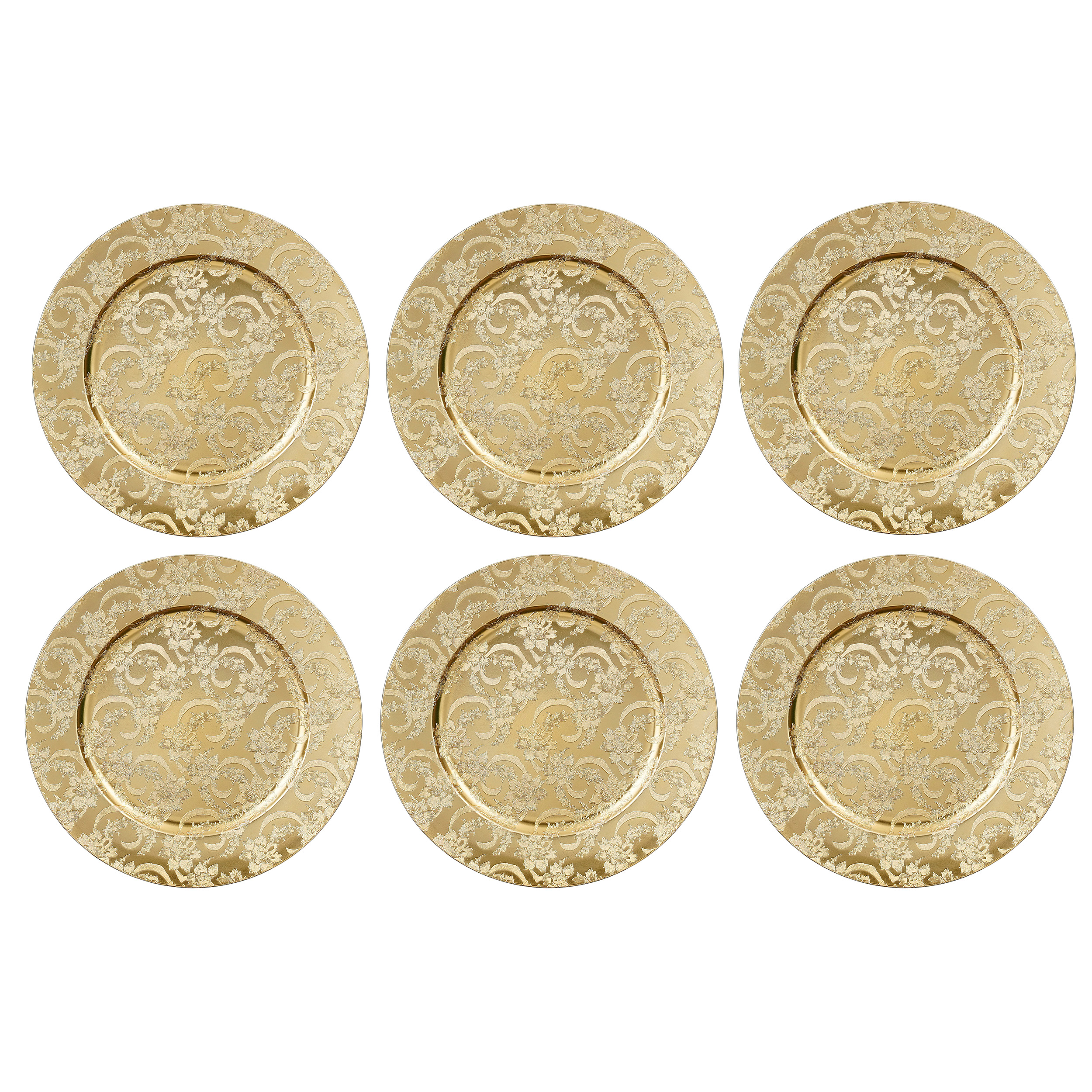 Platzteller 6er Set Ø 33 cm Barock-Design im Antik-Finish in Gold oder Silber