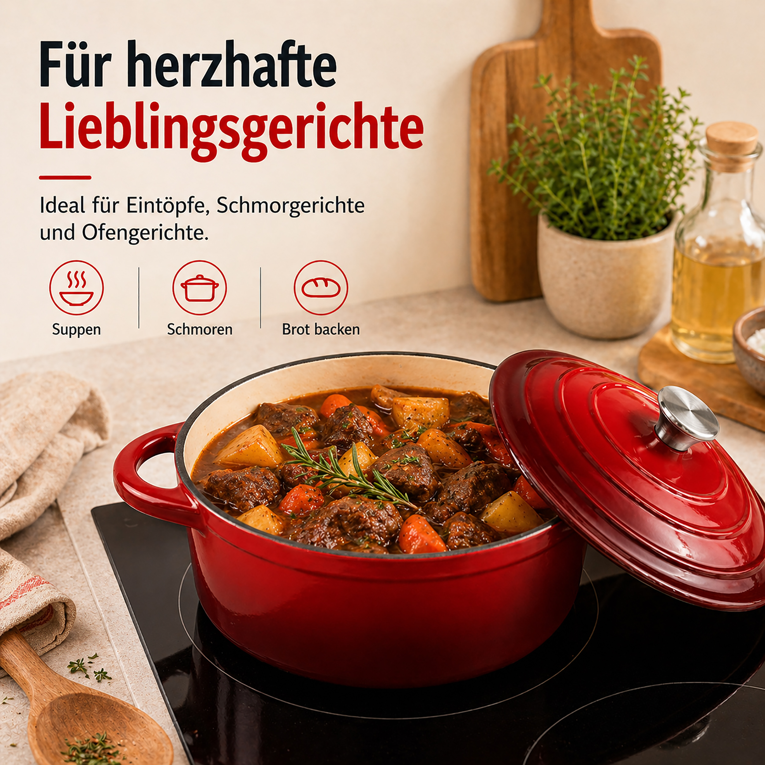 Casserole aus Gusseisen mit Deckel - Emaille Bräter