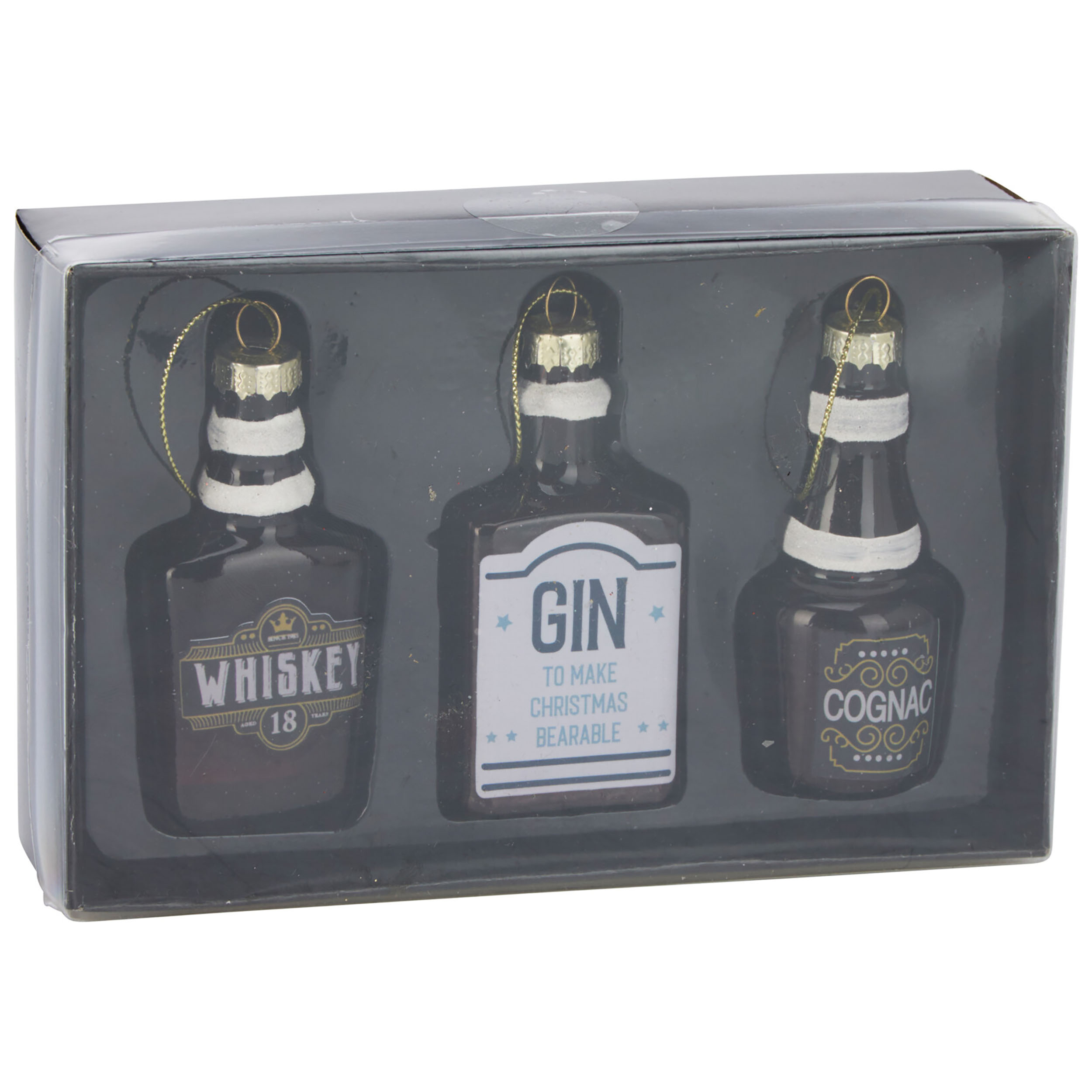 3-tlg. Set Glashänger "Schnaps Trinkflaschen" 3 Modelle H 9 cm