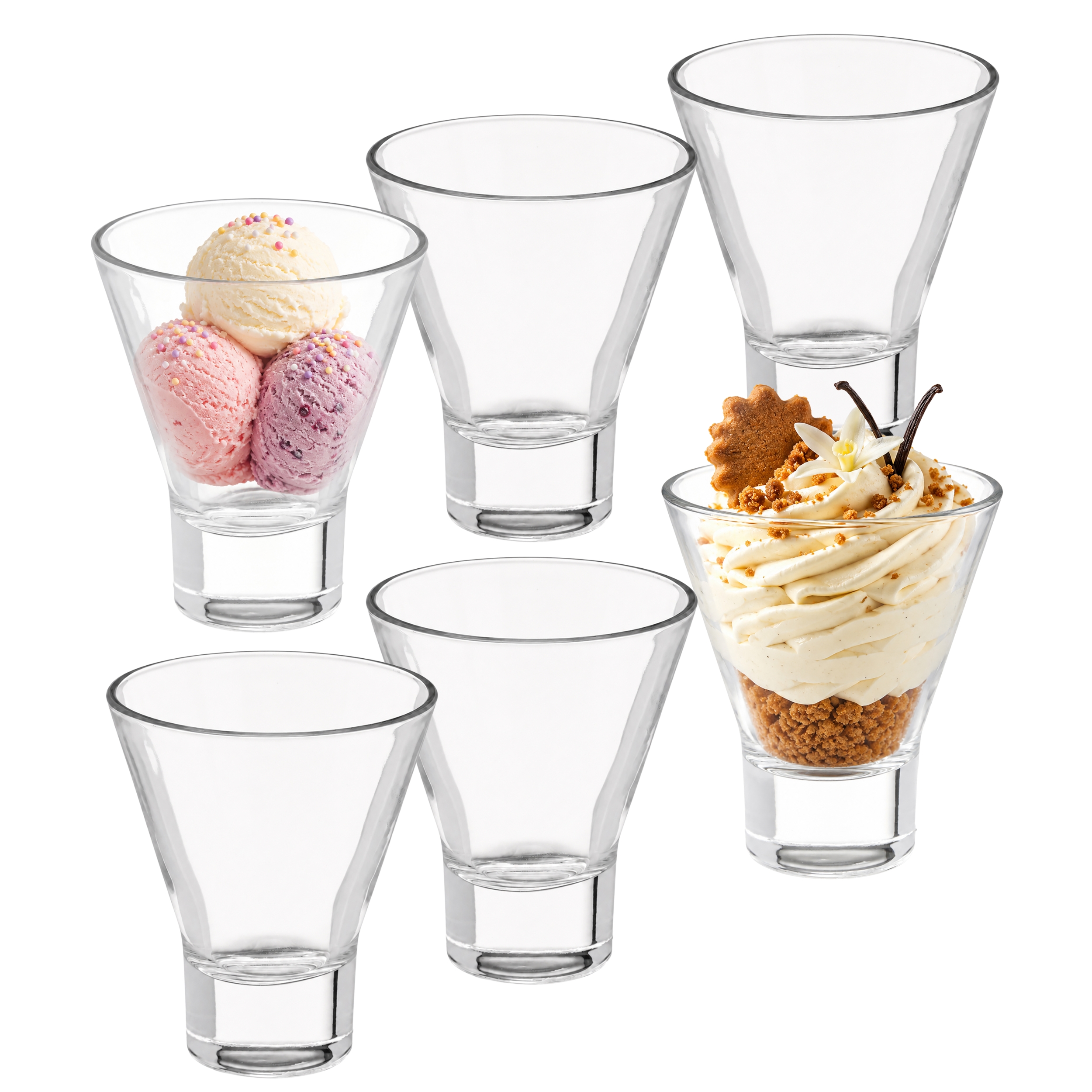 6 x Eisbecher - Dessertgläser "Clara" in konischer Form - 200 ml - mit schwerem Glasboden