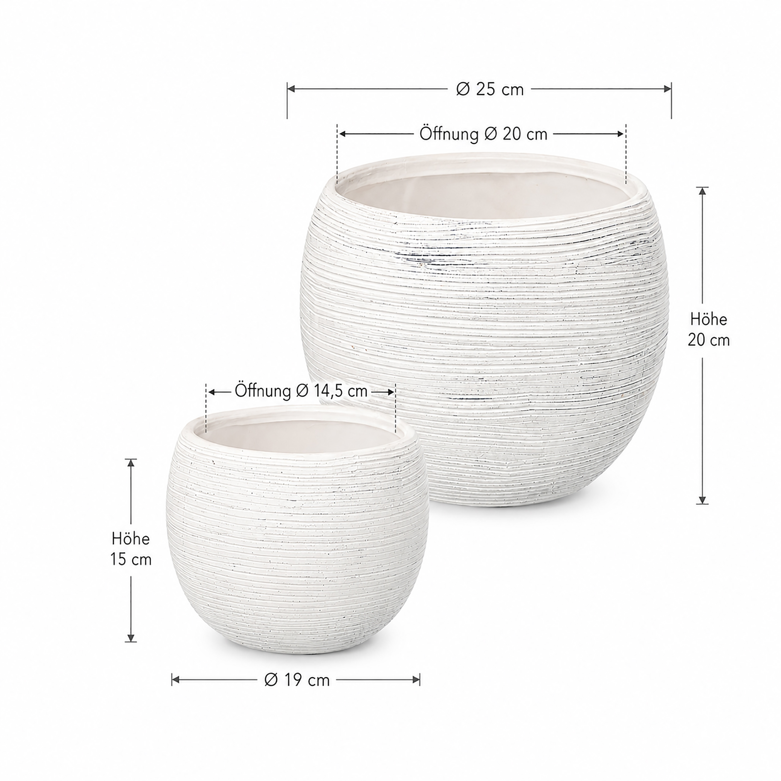 2er Set Blumenübertöpfe "Lina" in mattem Natur-Look Ø 19 cm / 25 cm