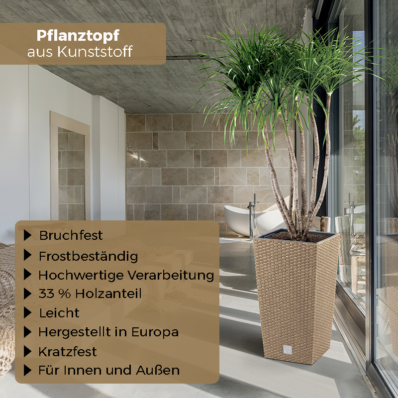 Pflanzsäule im Rattan-Look und Eco-Ausführung mit 33% Holzanteil inkl. Innentopf