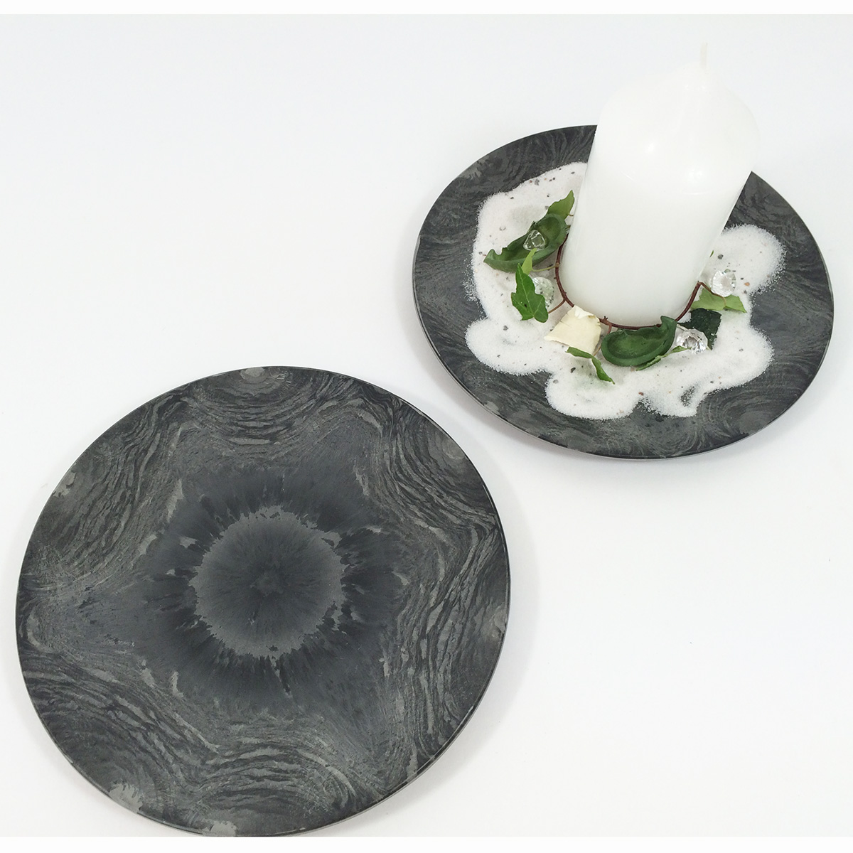 3 x Dekoteller aus Kunststoff in Schiefer-Optik Ø 22 cm