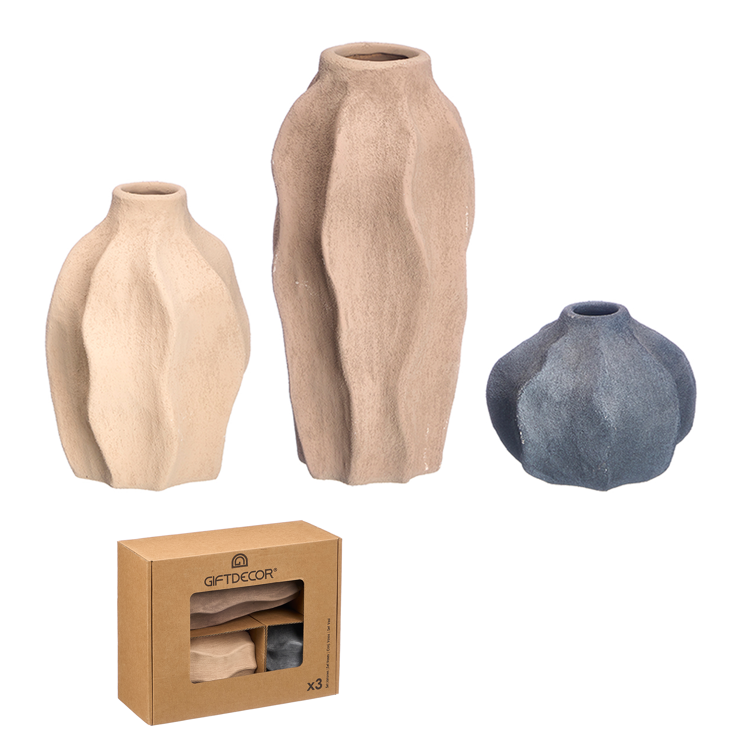 Vasen Set "Desert Wave Tuareg" 3-teilig im Wellen Design im Wüsten-Look - Naturfarben