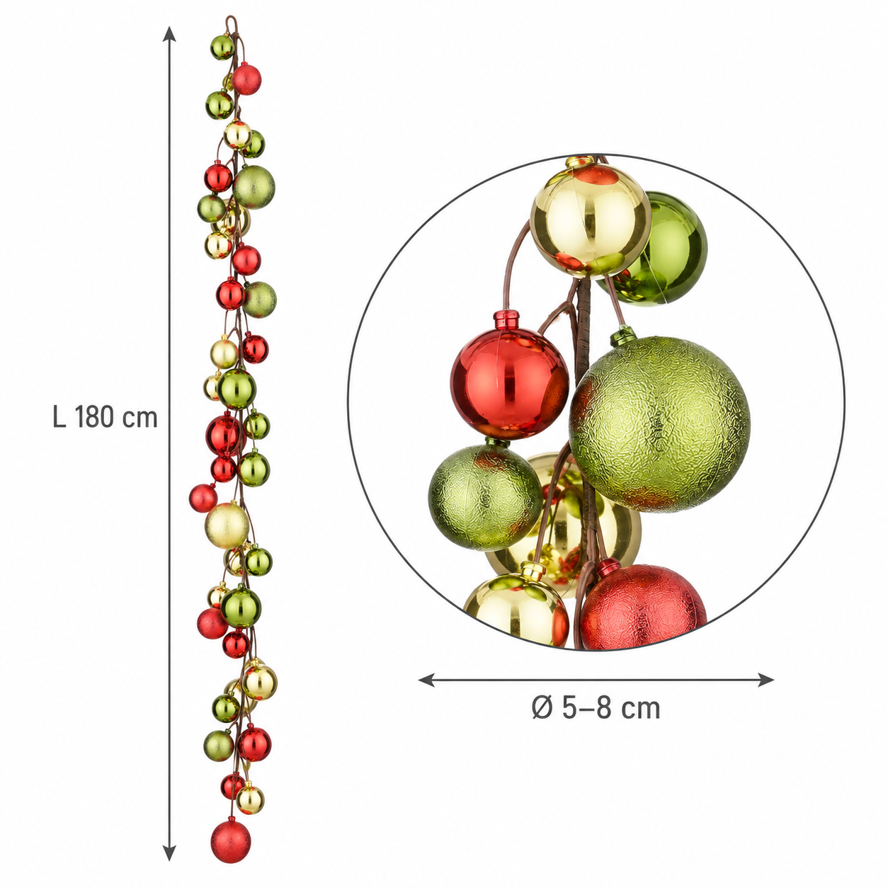 Girlande Weihnachten aus Kunststoff - L 180 cm - wetterfest
