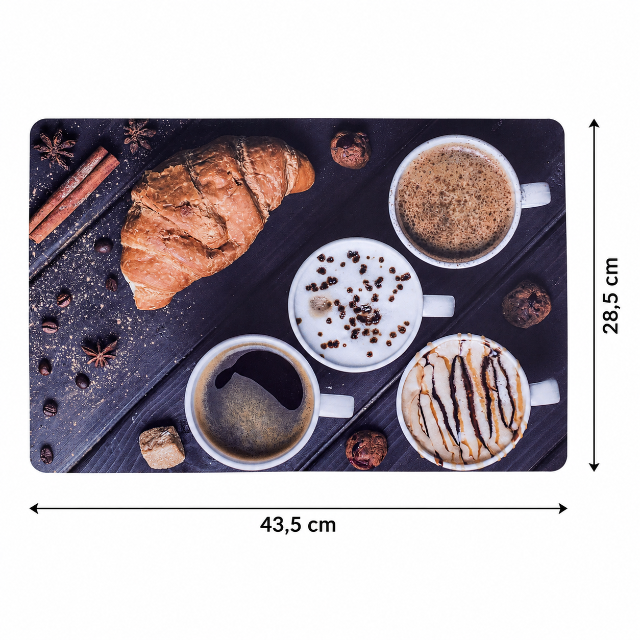 8er Set Platzset aus Kunststoff mit Cafe Motiven - 43,5 x 28,5 cm