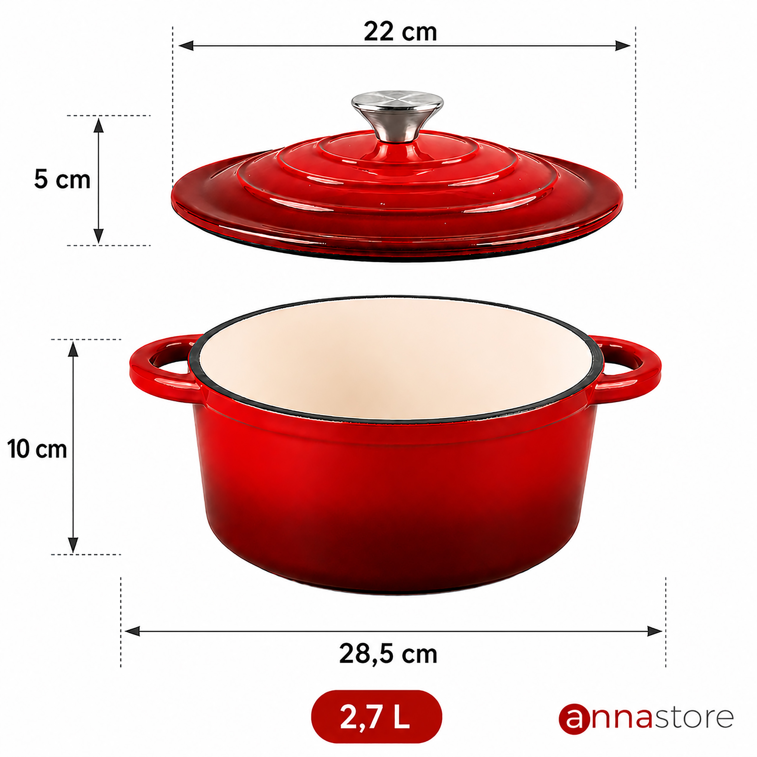 Casserole aus Gusseisen mit Deckel - Emaille Bräter