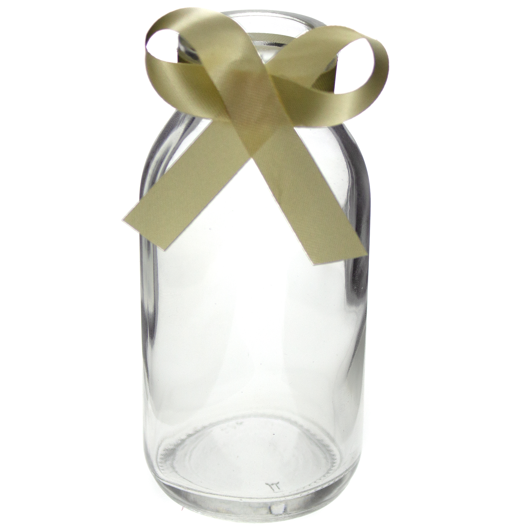 12 x Glasfläschchen - Vasen, cremefarbenes Band H 10,5 cm