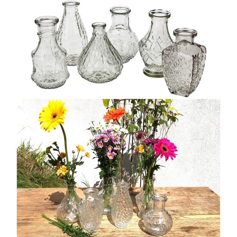 6-tlg. Set Vasen aus Glas im Vintage Look in verschiedenen Größen erhältlich
