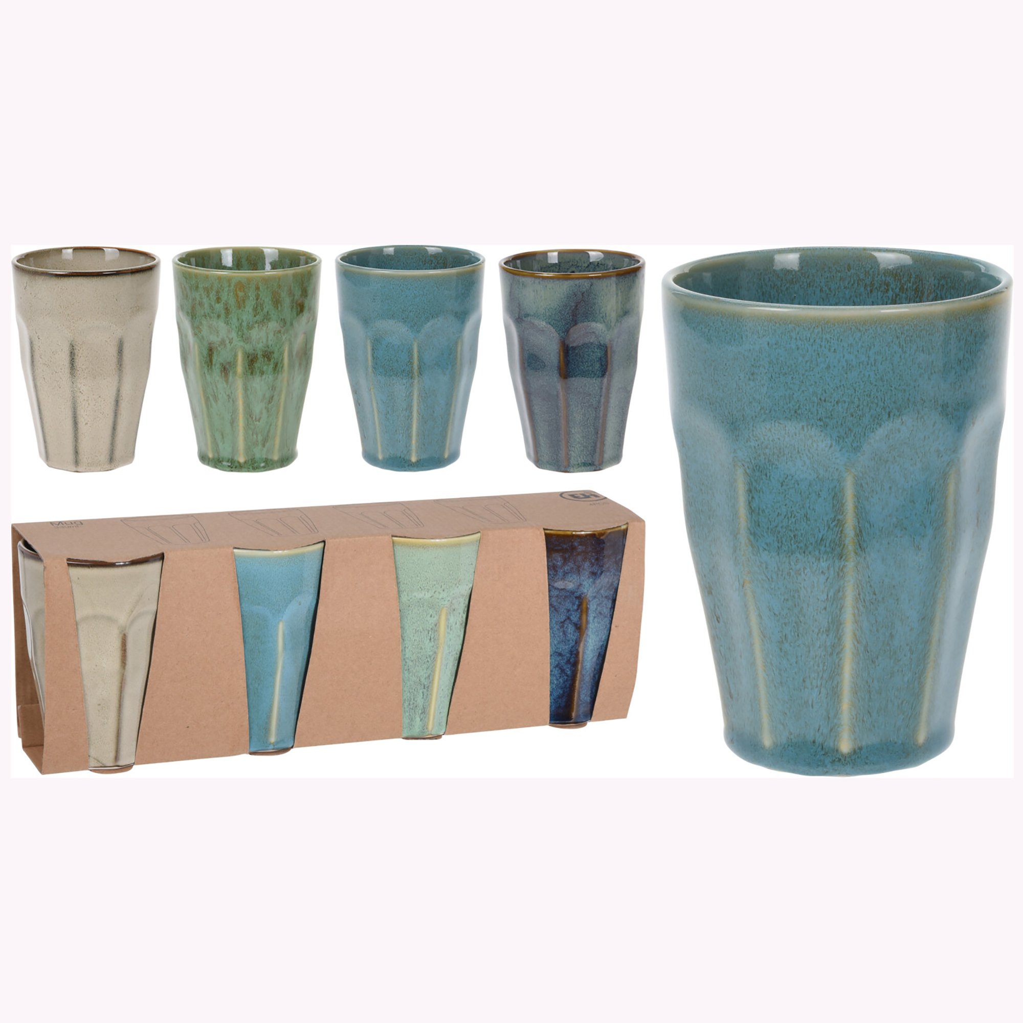 4-tlg. Set Becher aus Porzellan für Espresso - Kaffee und Tee 90ml/250ml/330ml