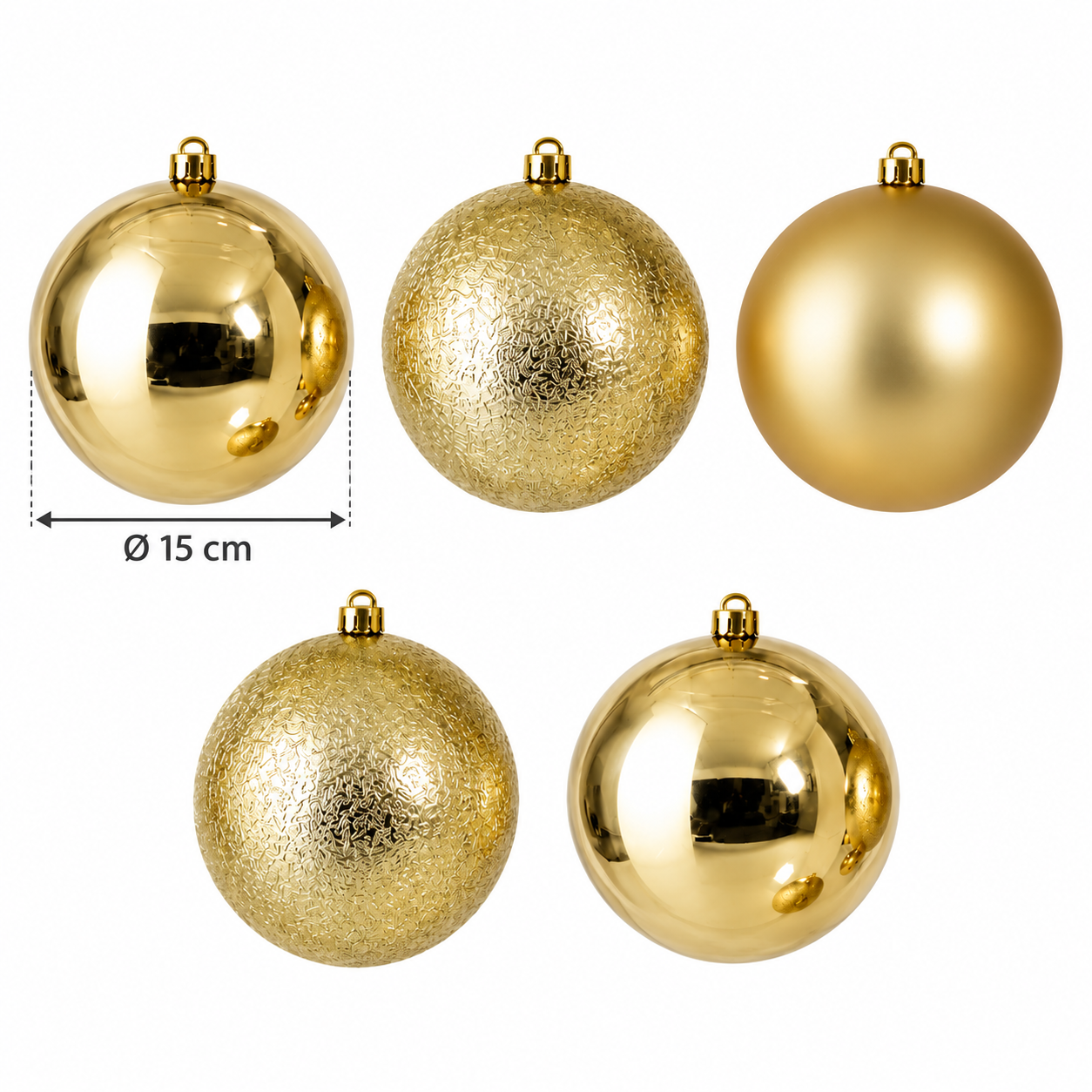 5er Set Weihnachtskugeln aus recyceltem Kunststoff, bruchsicher - Ø 15 cm
