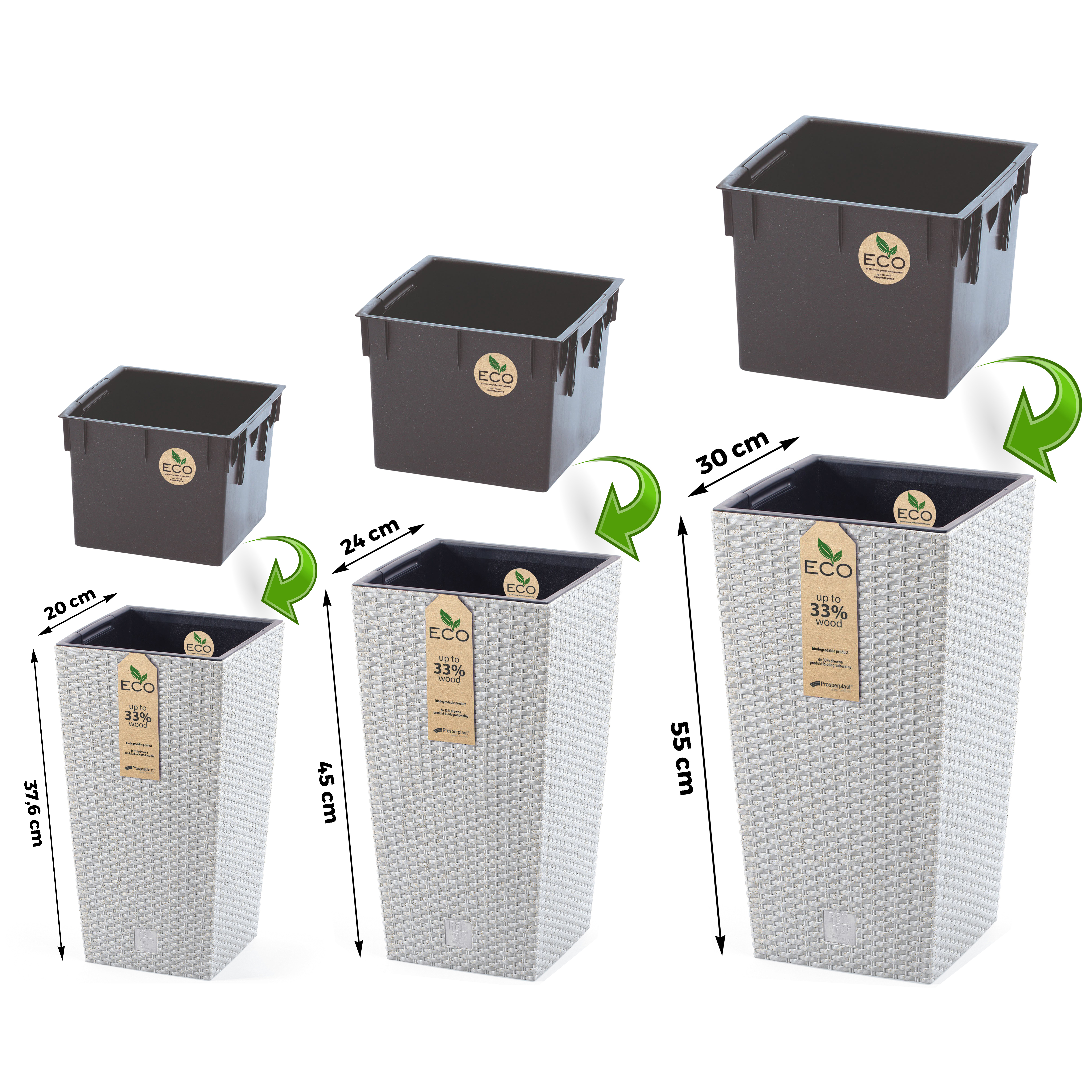 Pflanzsäule im Rattan-Look und Eco-Ausführung mit 33% Holzanteil inkl. Innentopf