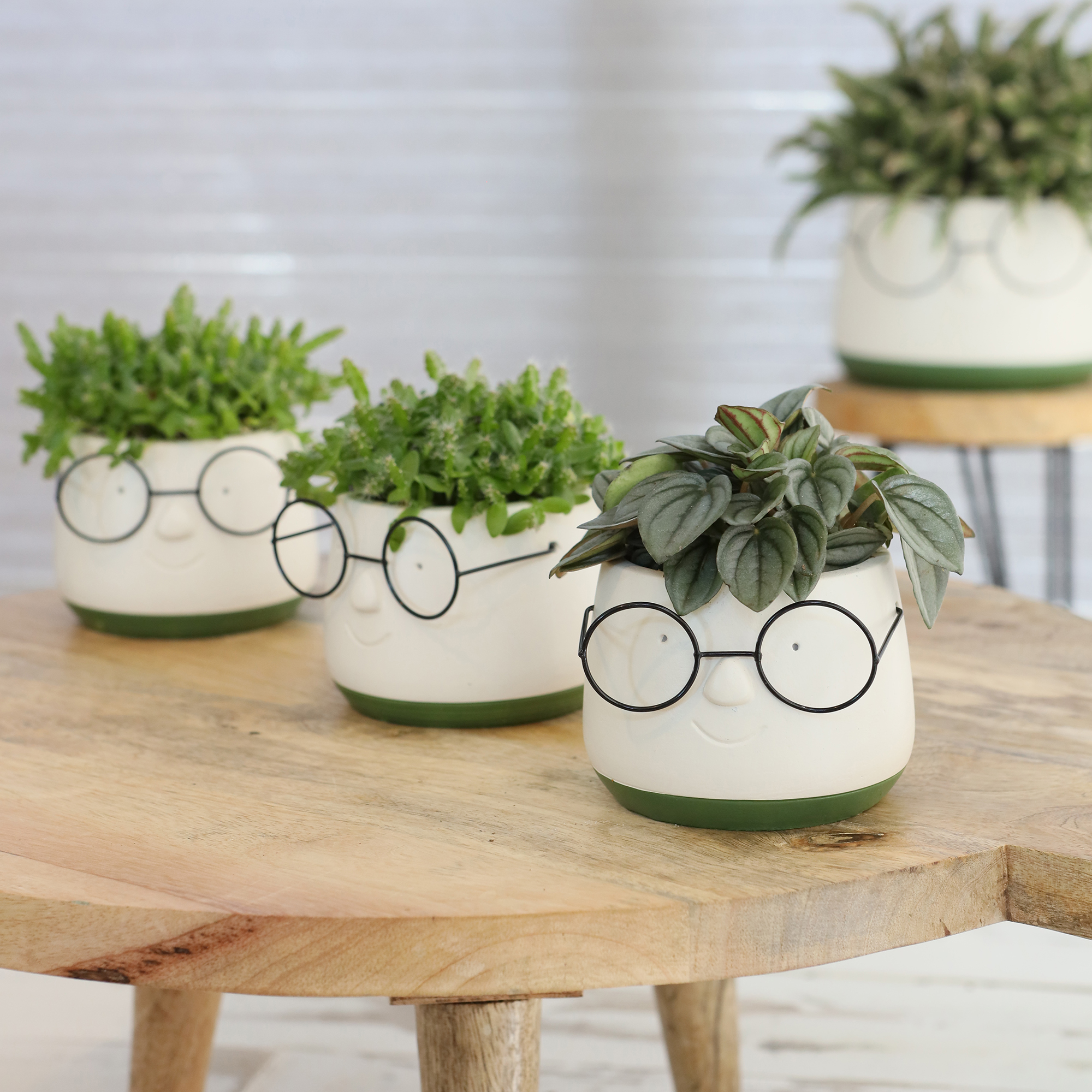 Blumenübertöpfe "Frieda" aus Keramik mit Brille