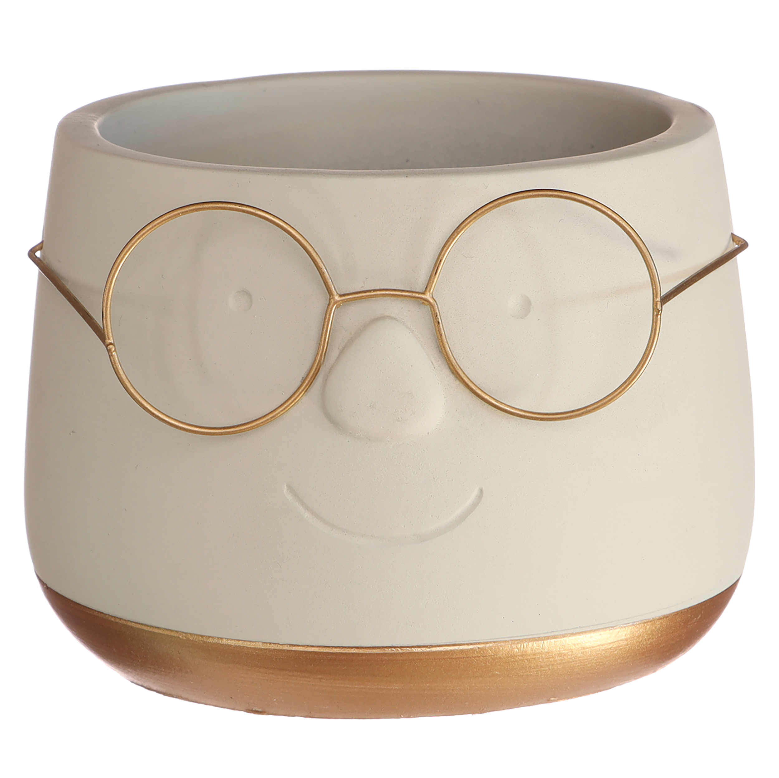 Blumenübertöpfe "Frieda" aus Keramik mit Brille mit Goldrand