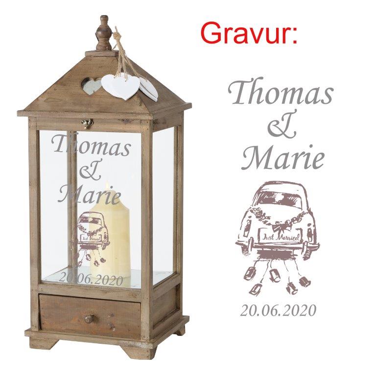 Laterne "Mirano" aus Holz mit persönlicher Gravur zur Hochzeit