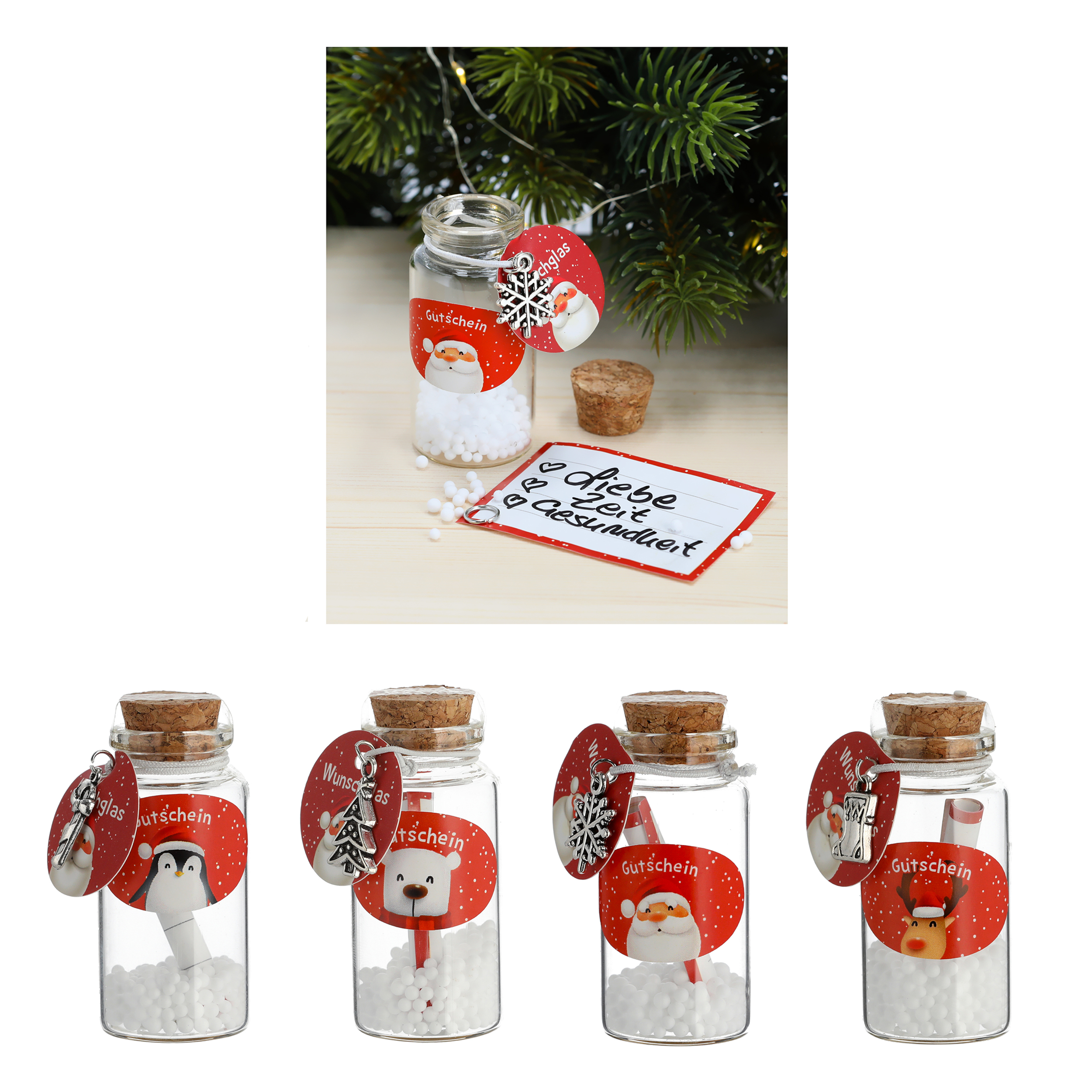 Glasröhrchen-Set "Fröhliche Weihnachten" H 6 cm für Gutschein oder Geldgeschenke