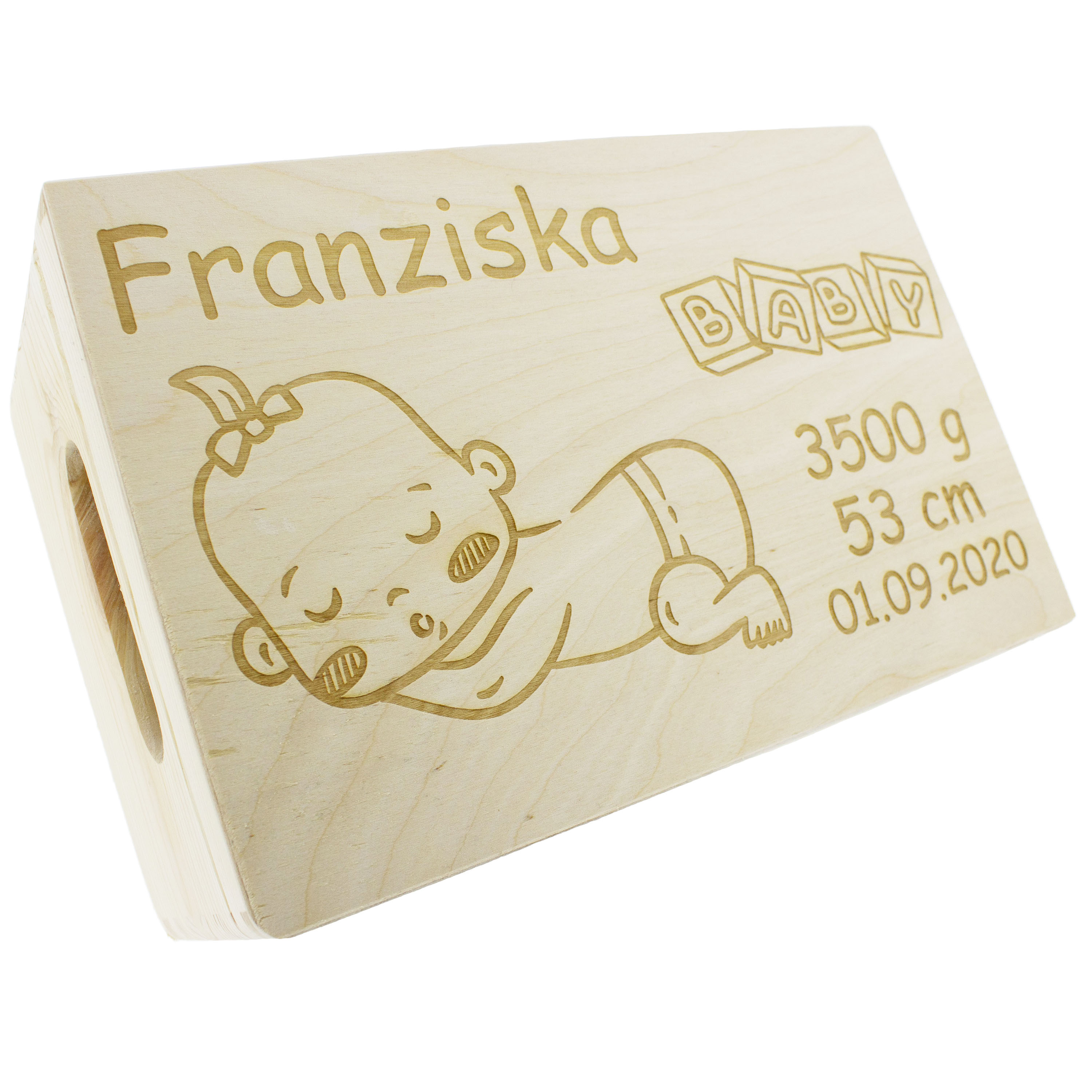 Erinnerungsbox Baby "Mädchen schlafend" - individuell graviert zur Geburt