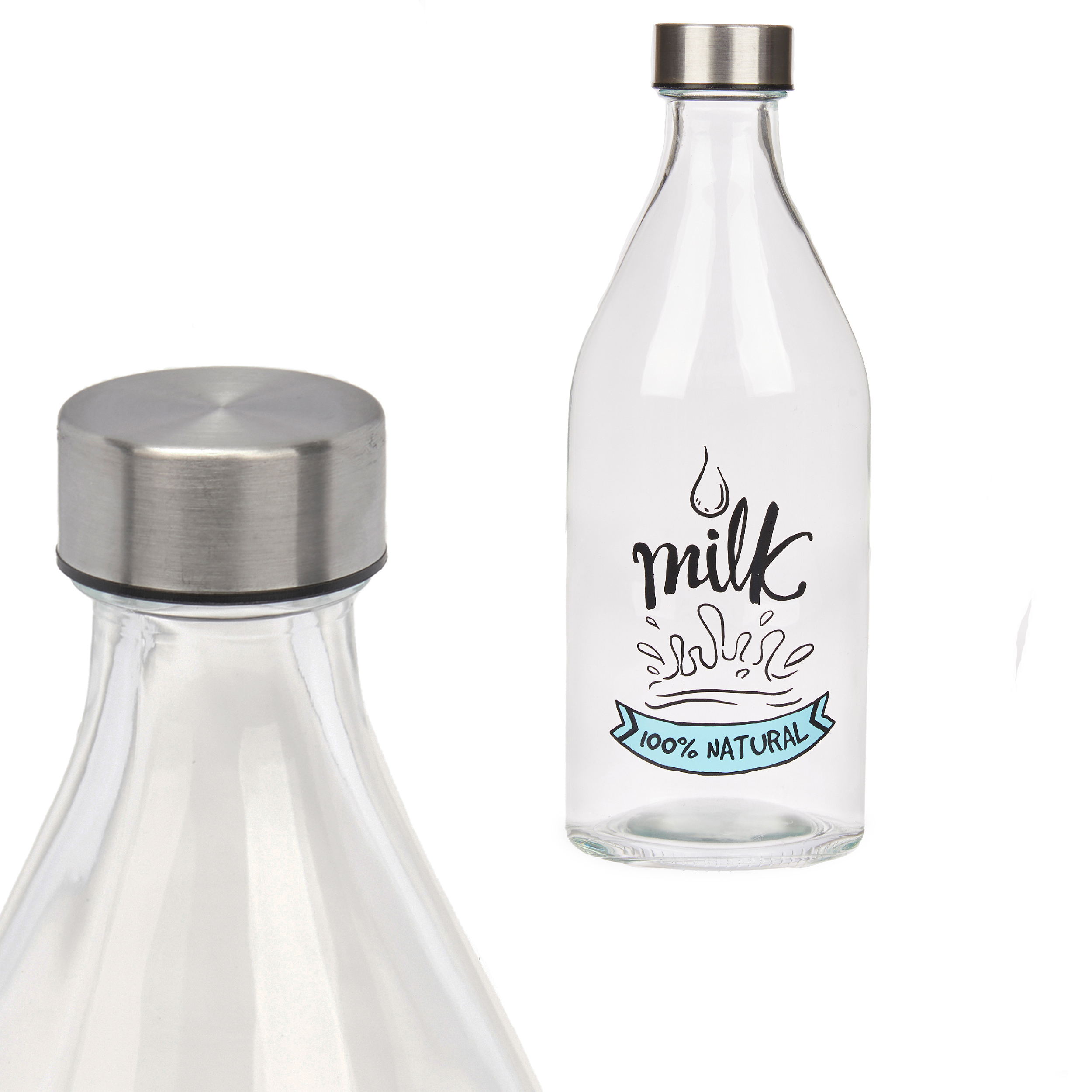 Stilvolle Milchfflaschen mit Schraubdeckel aus Edelstahl 1 Liter