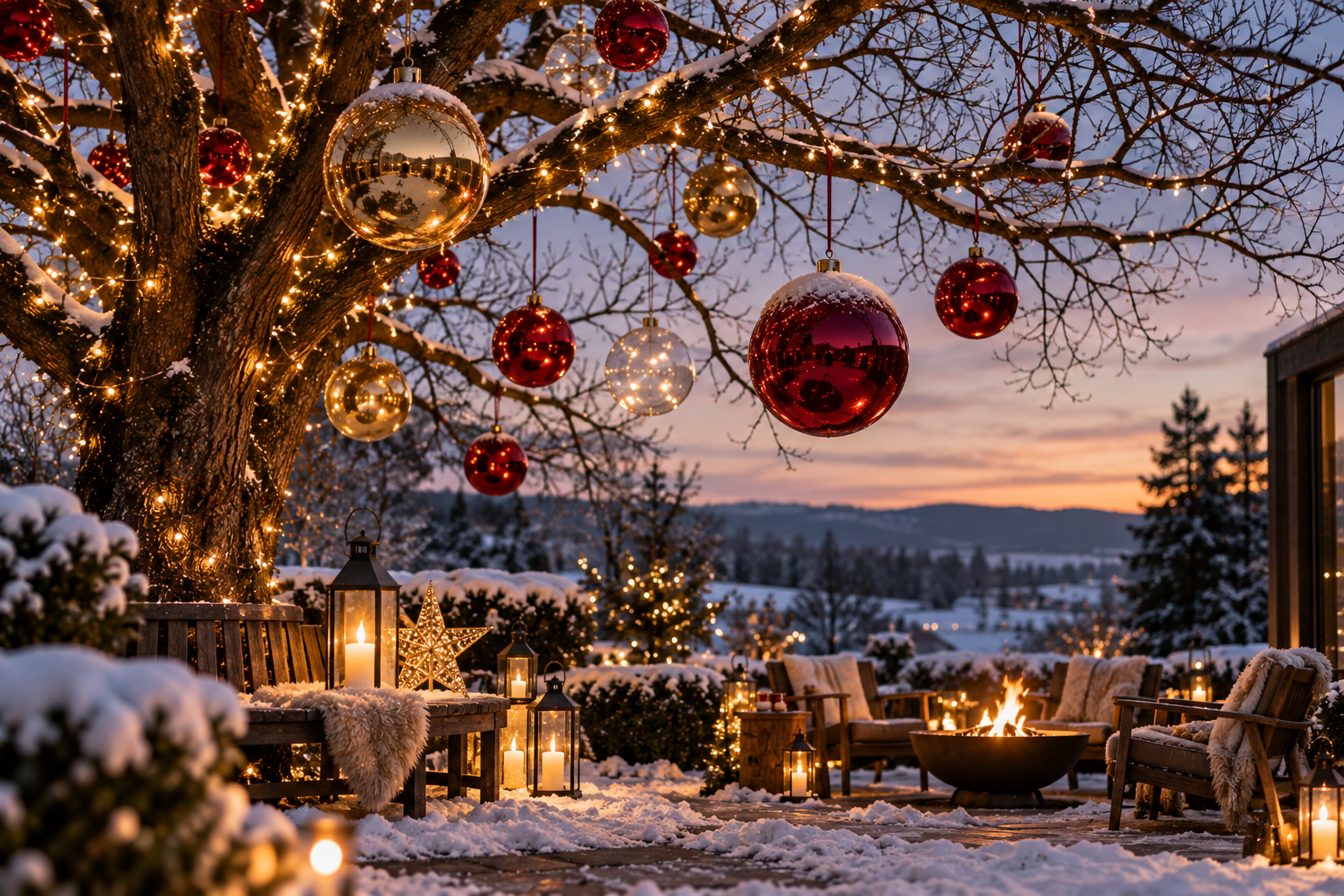 Weihnachtskugeln draußen kombinieren: Farben, Größen & Mengen richtig wählen