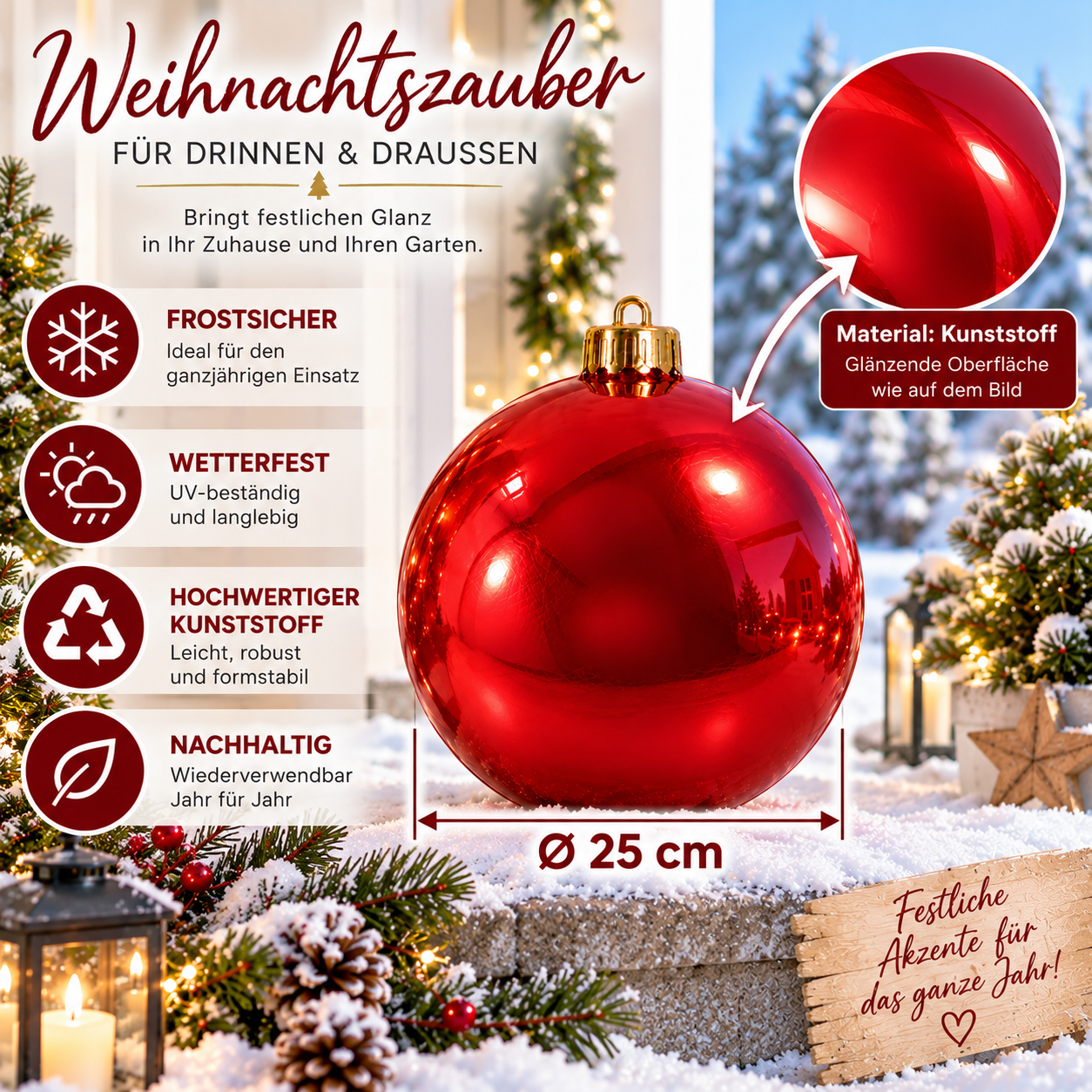 XXL Weihnachtskugeln für den Außenbereich Ø 20-30 cm - bruchfest - wetterfest
