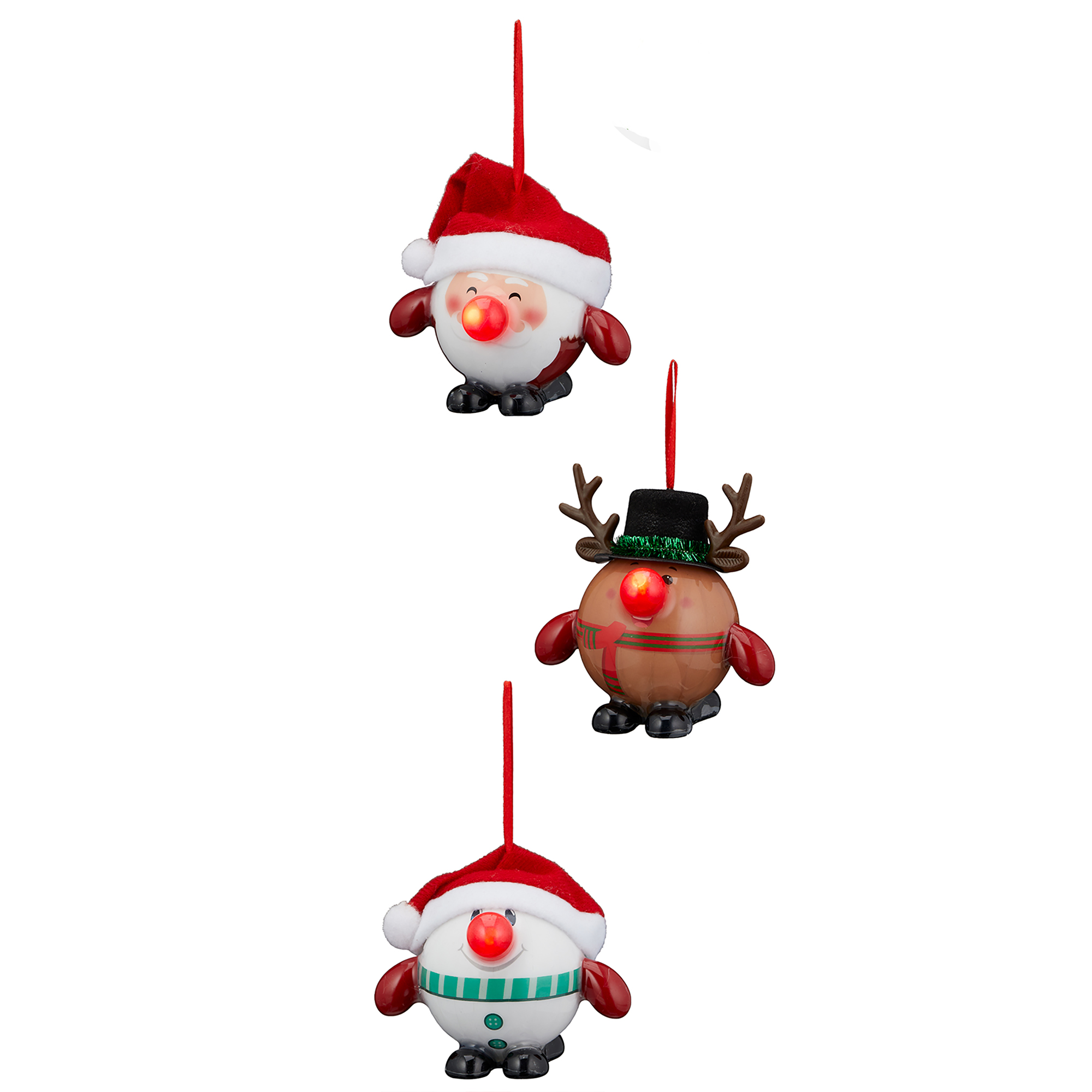 3 x LED Christbaumschmuck mit blinkender LED Nase Ø 10 cm