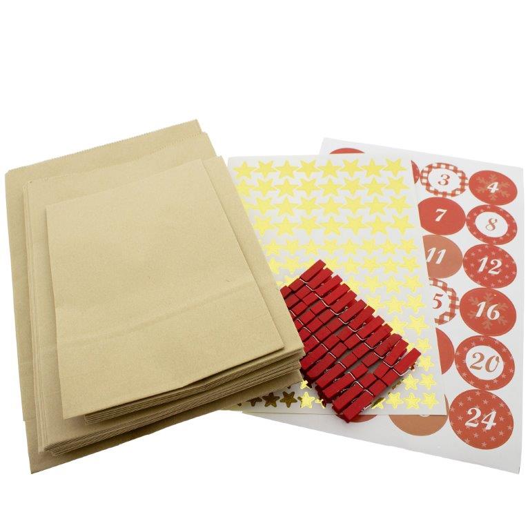 DIY Adventskalender zum Befüllen 72-teilig + 134 Sterne zum Kleben