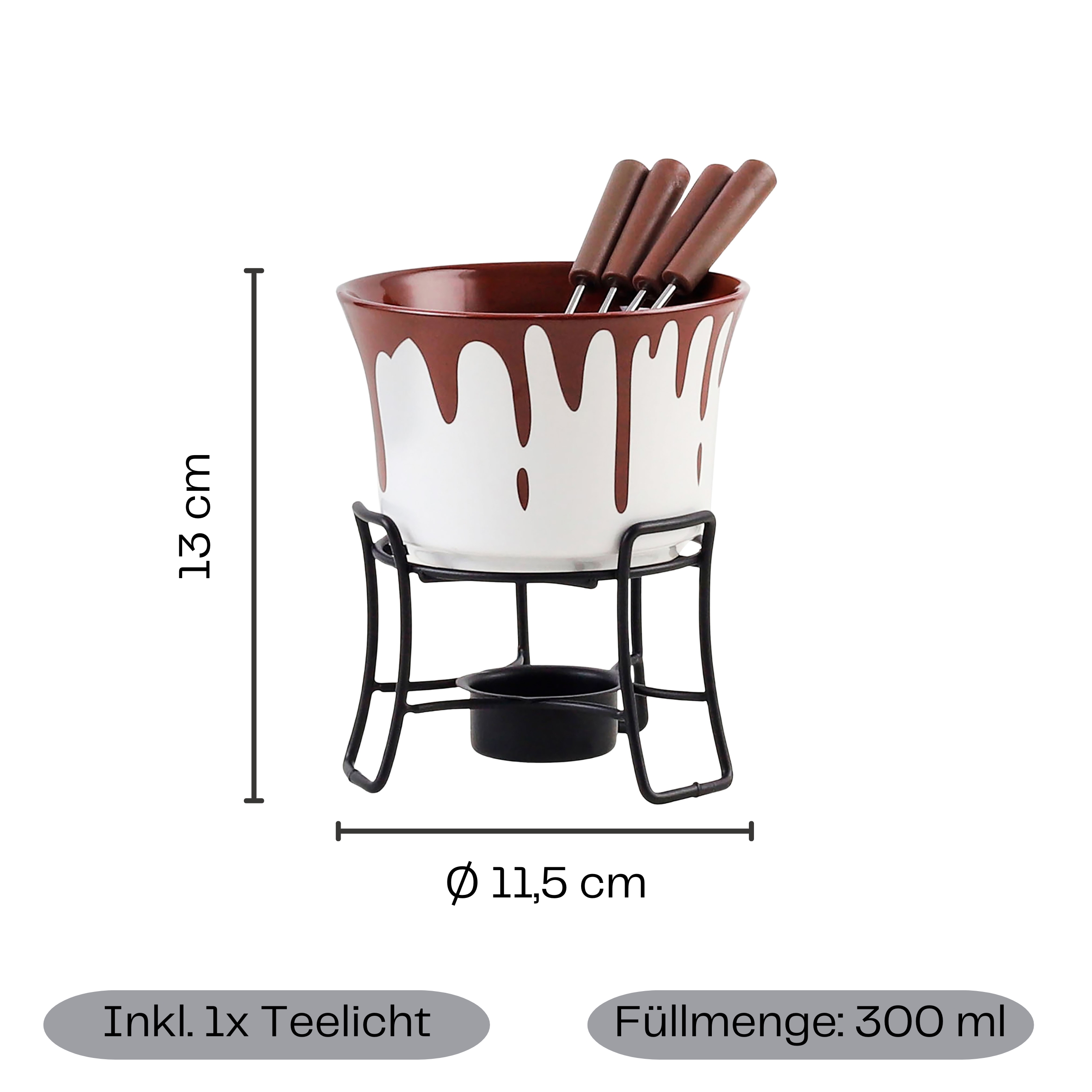 Schoko-Fondue-Set aus Keramik inkl. Rechaud und Fonduegabeln