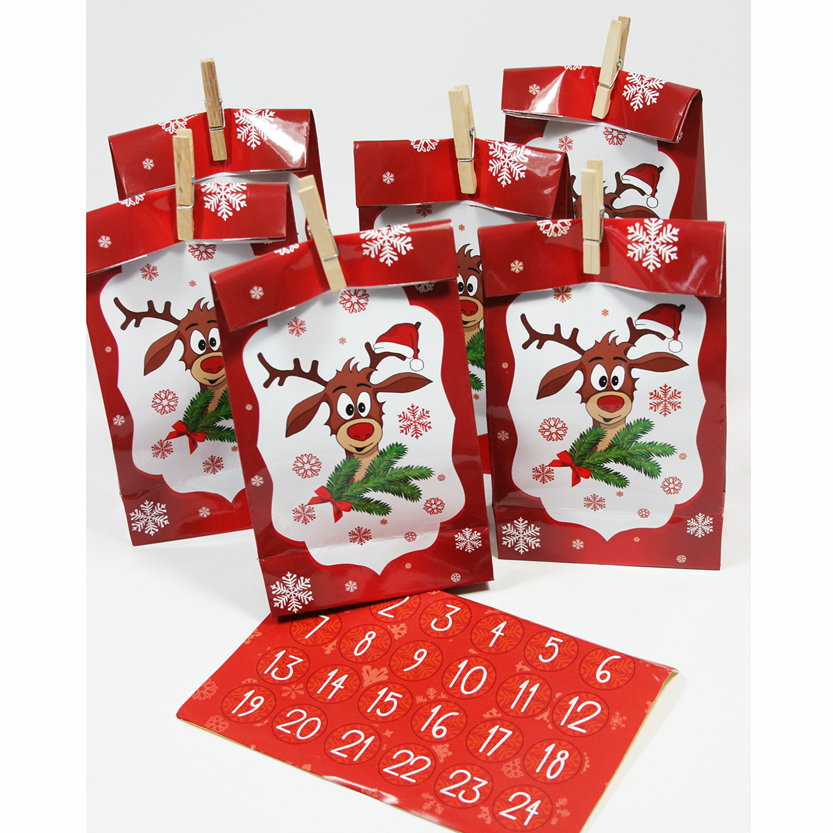 Adventskalender Didi mit 24 Tüten und 24 Mini-Holzklammern