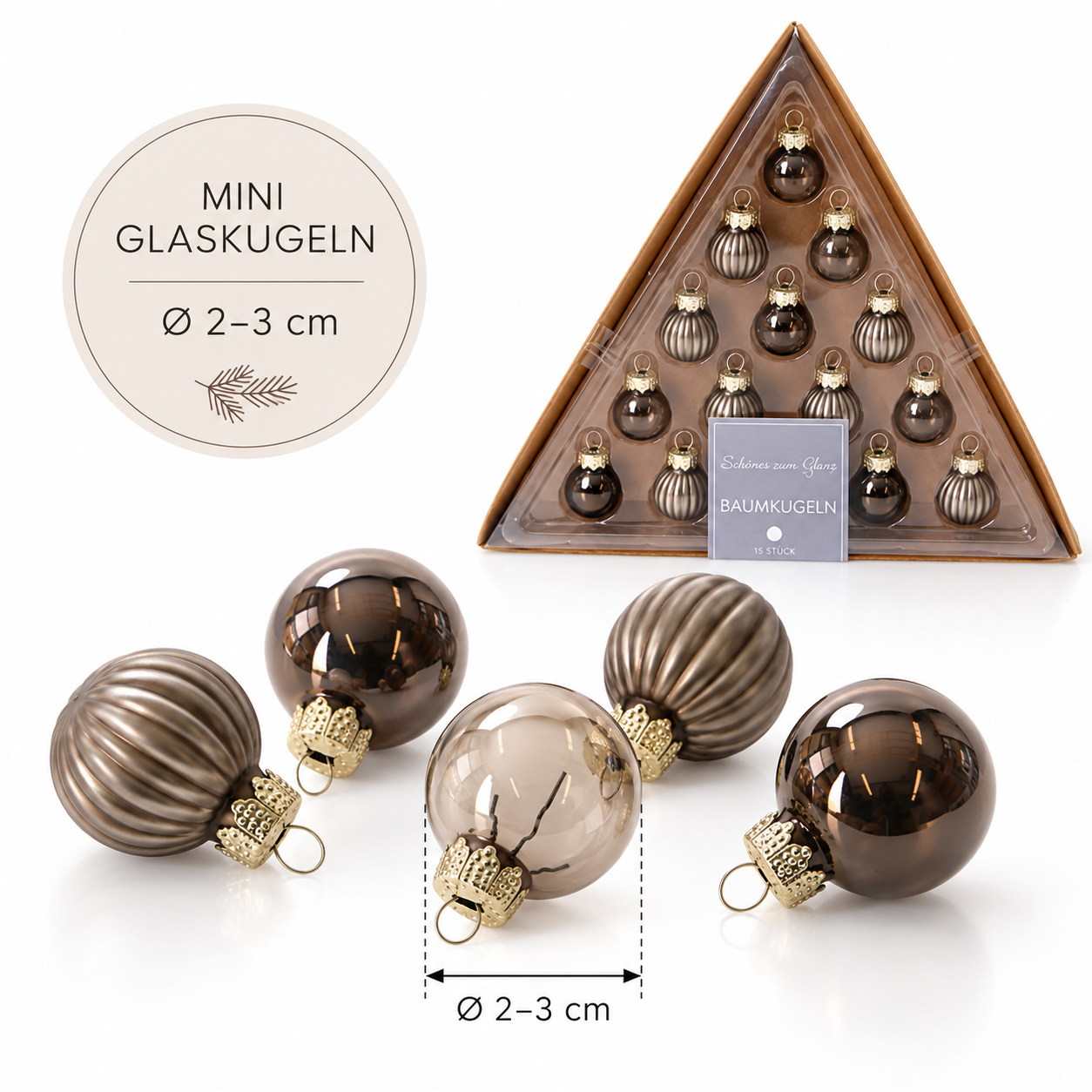15 x kleine Baumkugeln aus Glas - Ø 2 cm + 3 cm