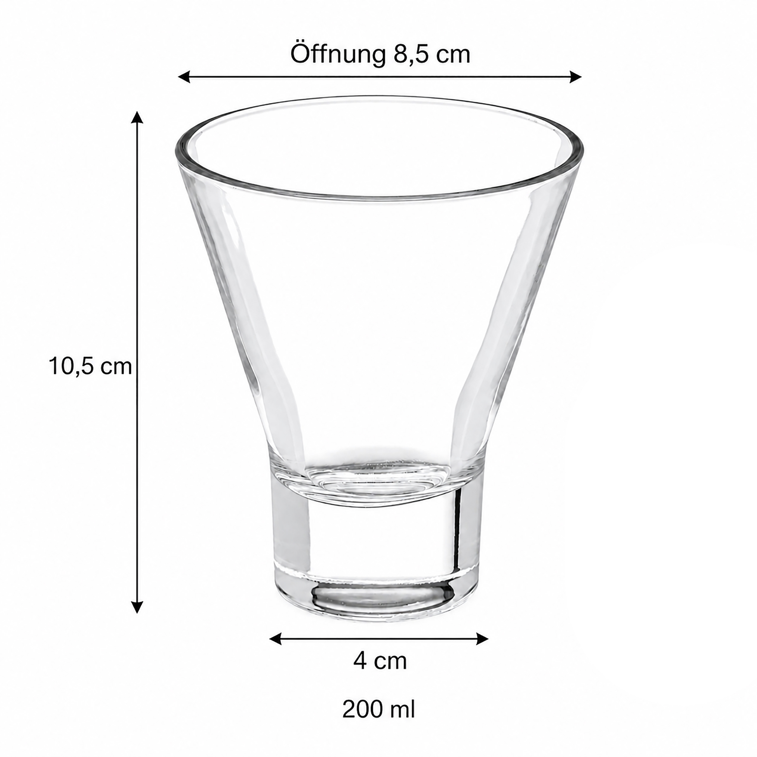 6 x Eisbecher - Dessertgläser "Clara" in konischer Form - 200 ml - mit schwerem Glasboden