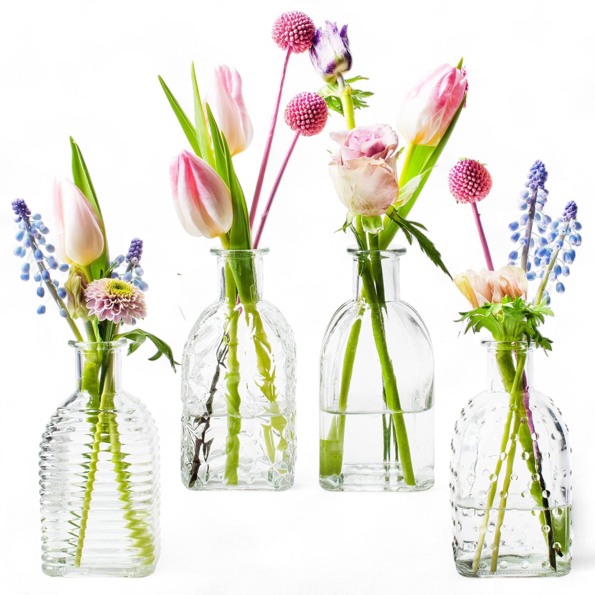 12 x kleine Vasen aus Glas Vintage in zauberhaften Designs