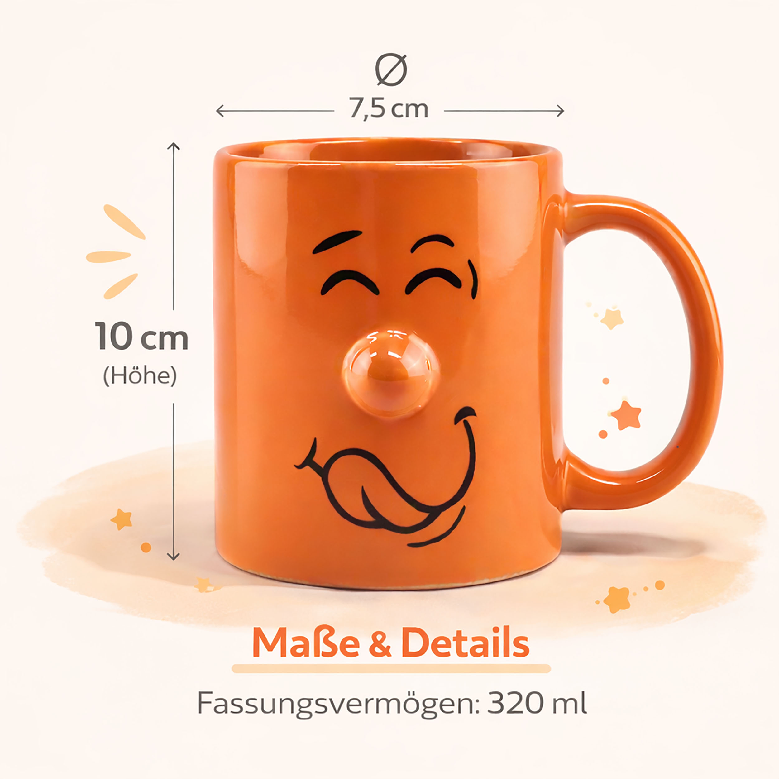 4 x Tassen mit lustigem Gesicht und Knollennase