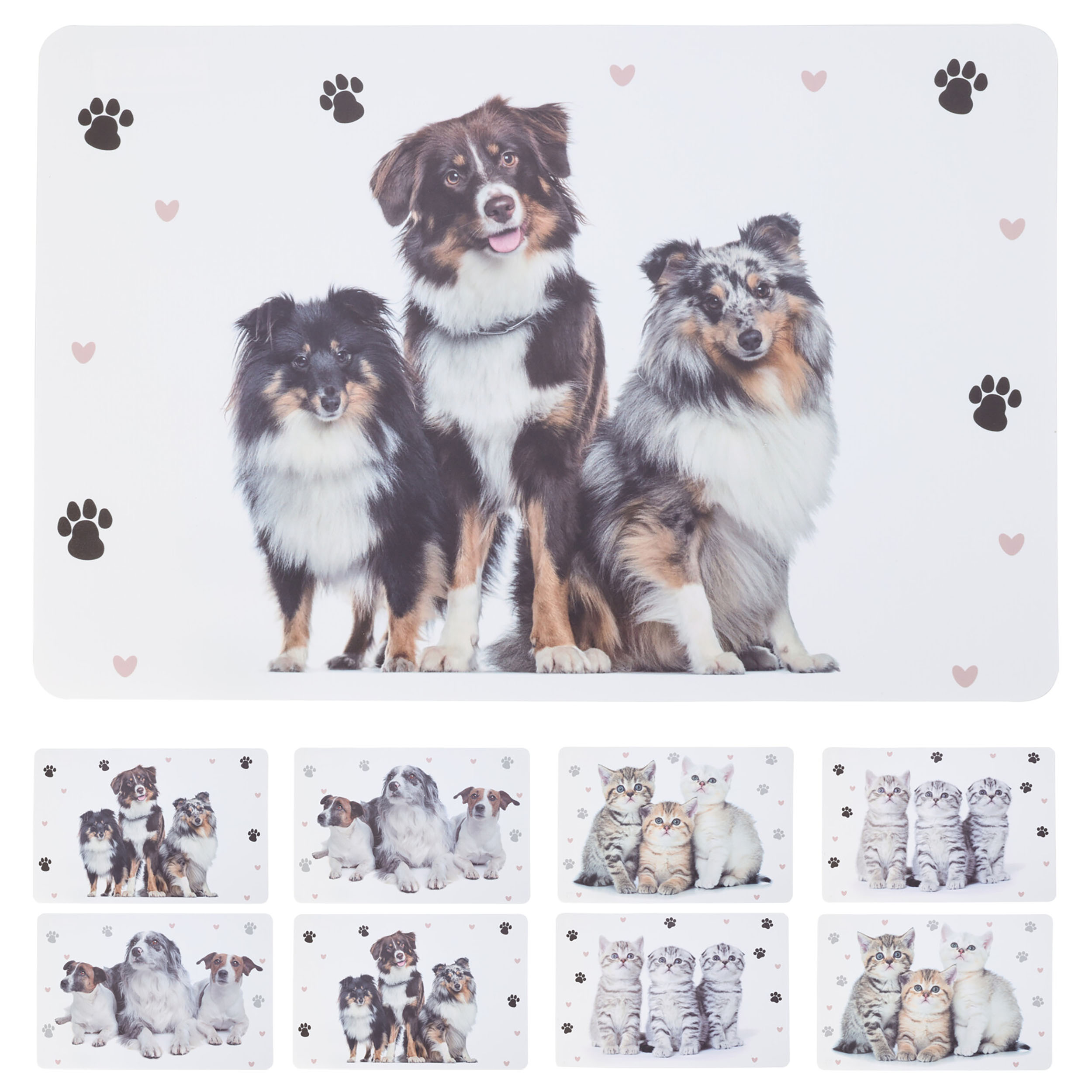 8-tlg. Set Platzset Tiere mit Hunden und Katzen - 43,5 x 28,5 cm