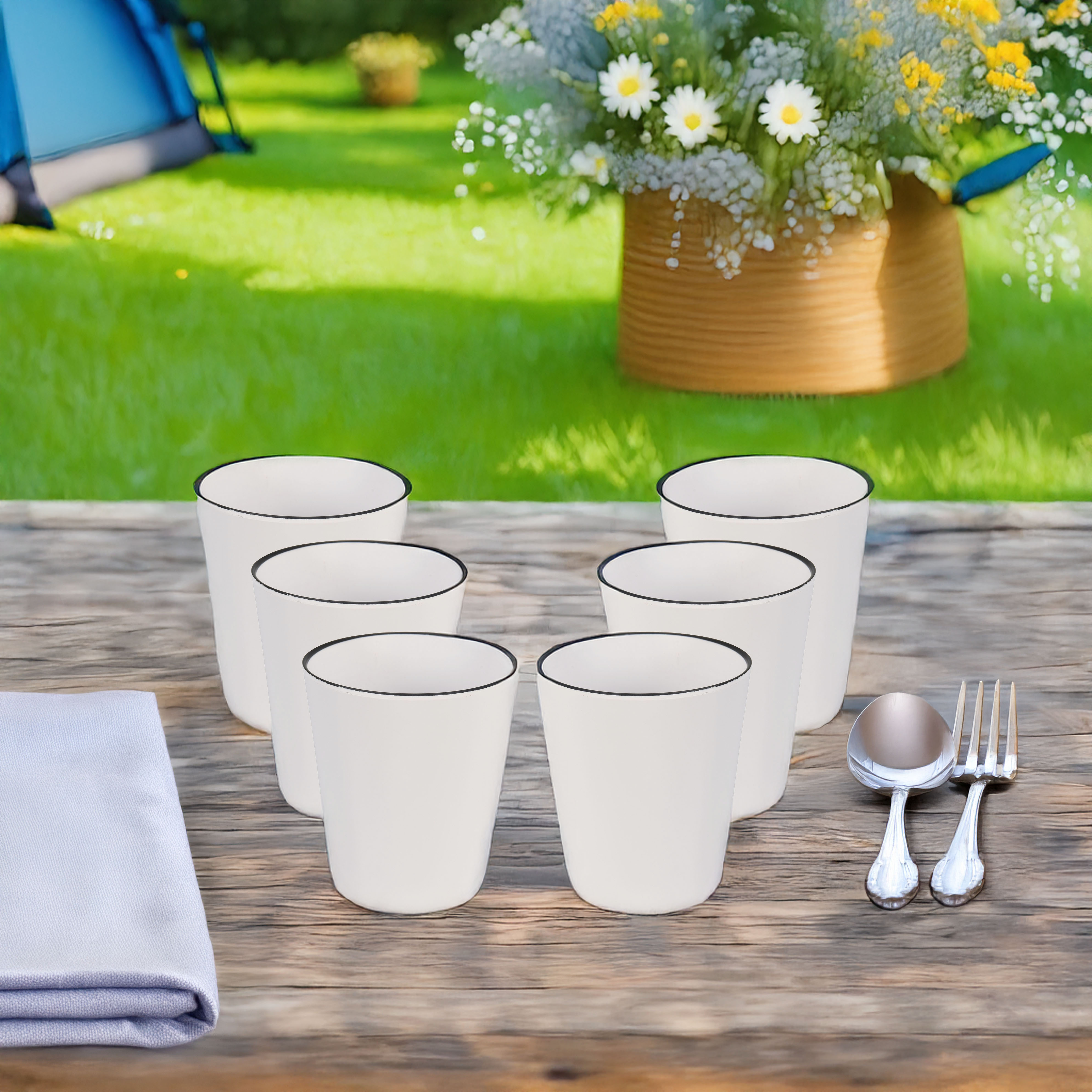 Camping-Geschirr-Set aus Melamin - immer wieder verwendbar - spülmaschinengeeignet