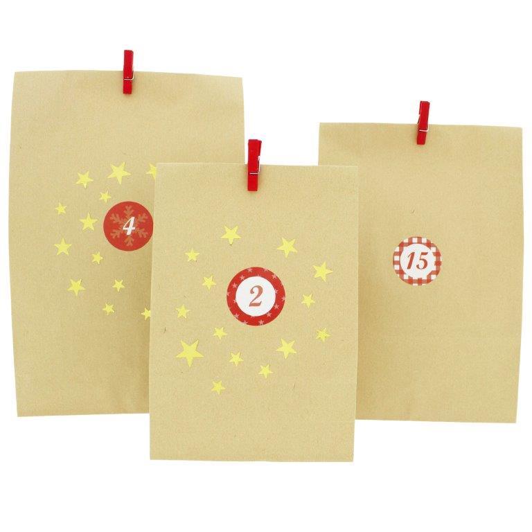 DIY Adventskalender zum Befüllen 72-teilig + 134 Sterne zum Kleben