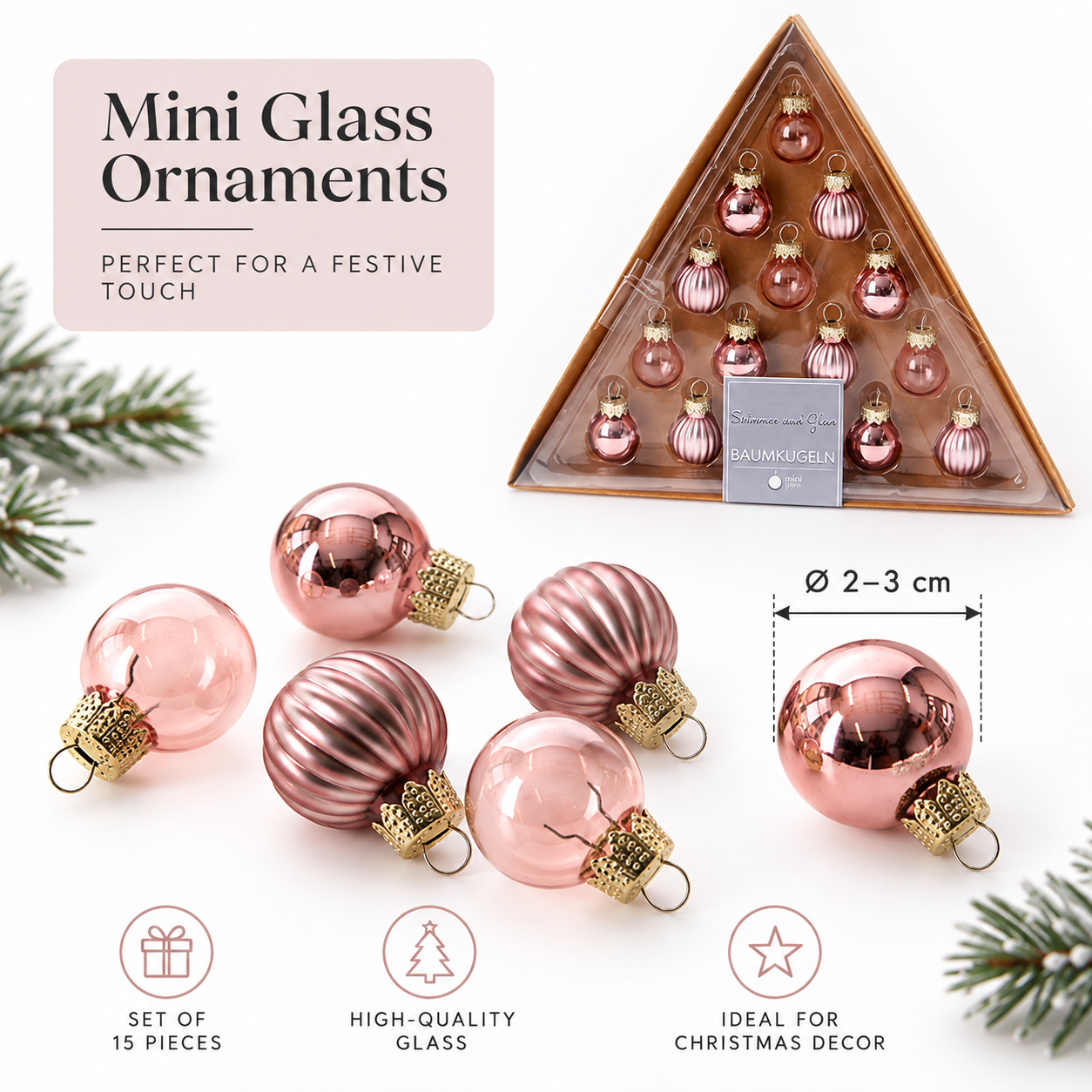15 x kleine Baumkugeln aus Glas - Ø 2 cm + 3 cm