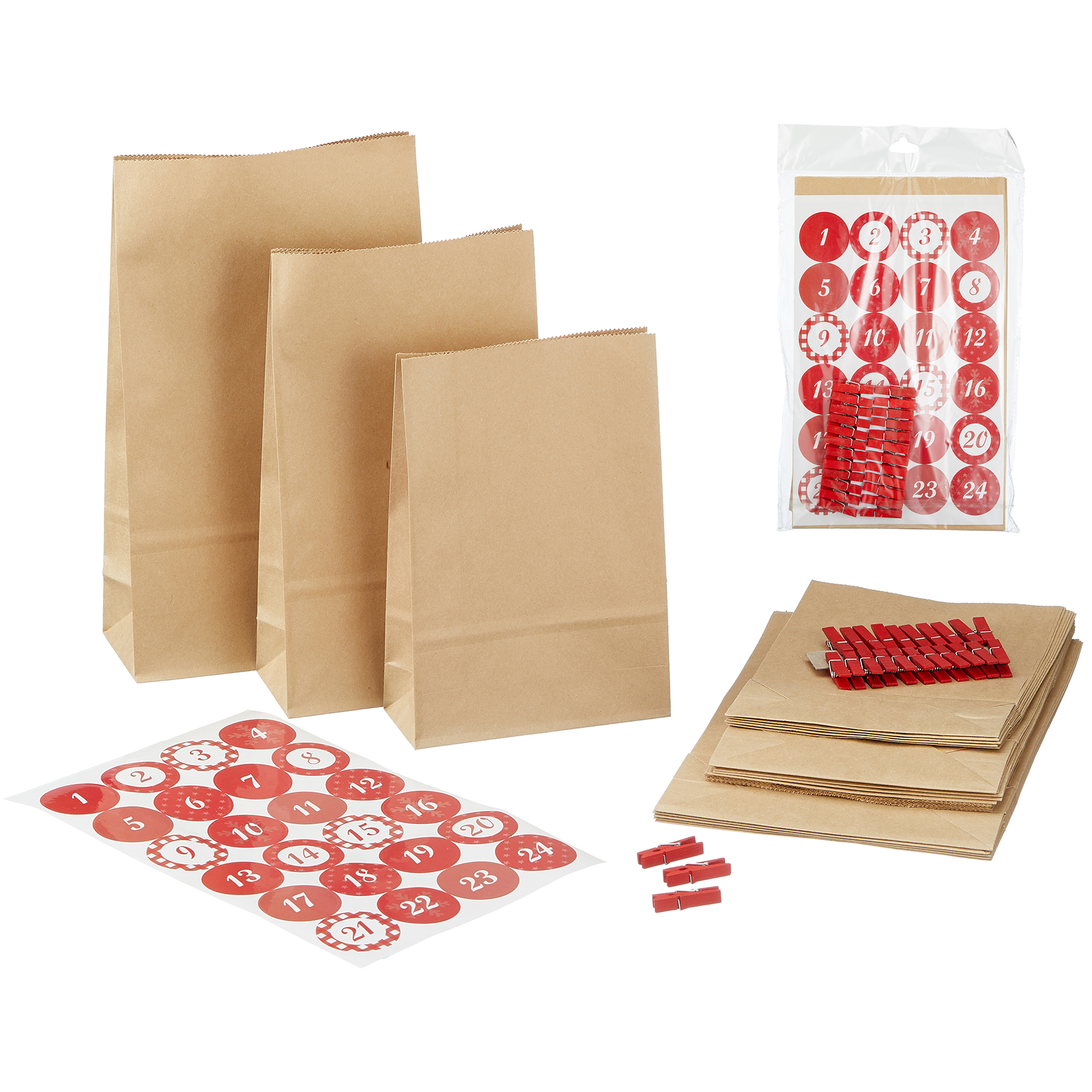 DIY Adventskalender zum Befüllen 72-teilig + 134 Sterne zum Kleben