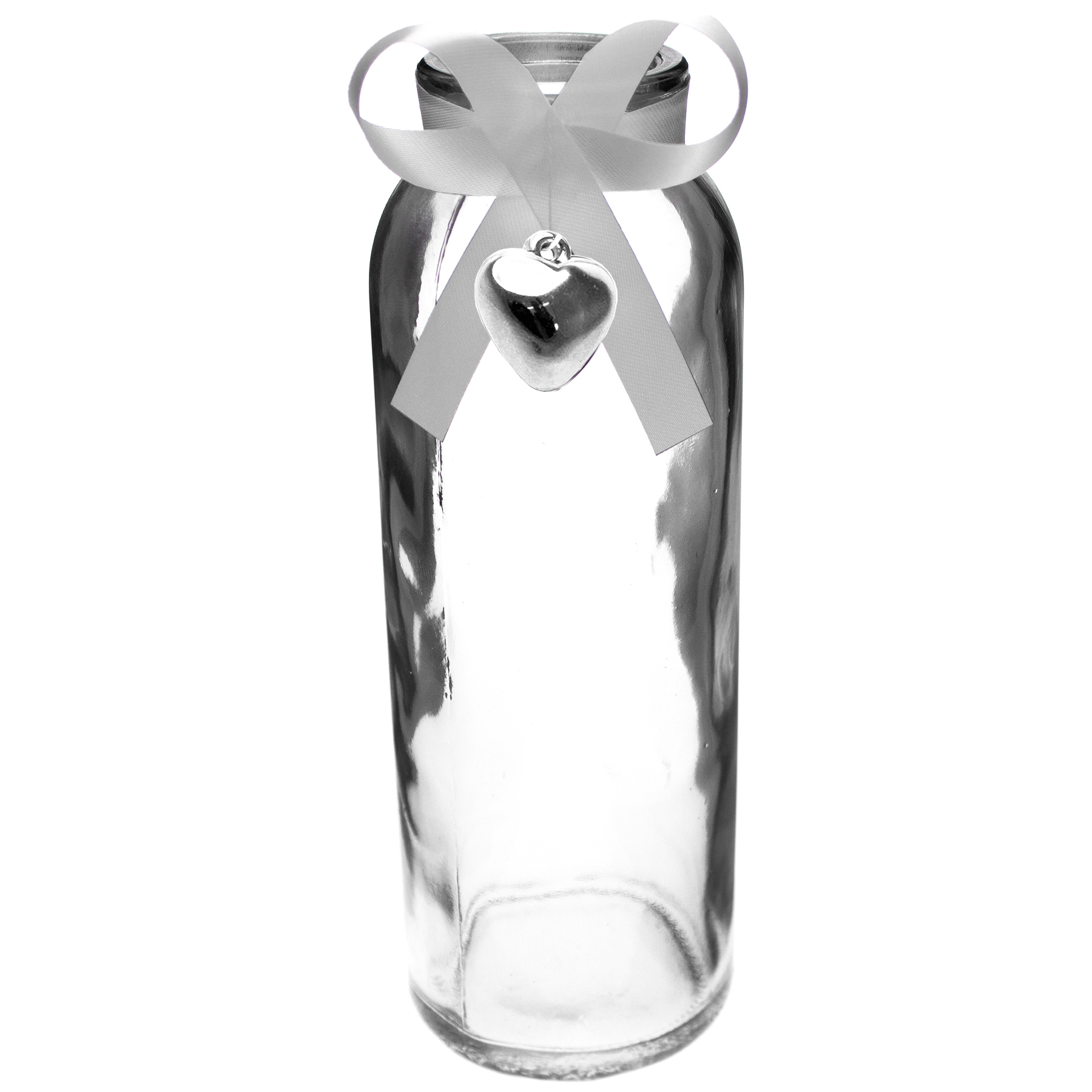 16 x Glasflaschen im Landhausstil + gratis Dekoband H 16 cm