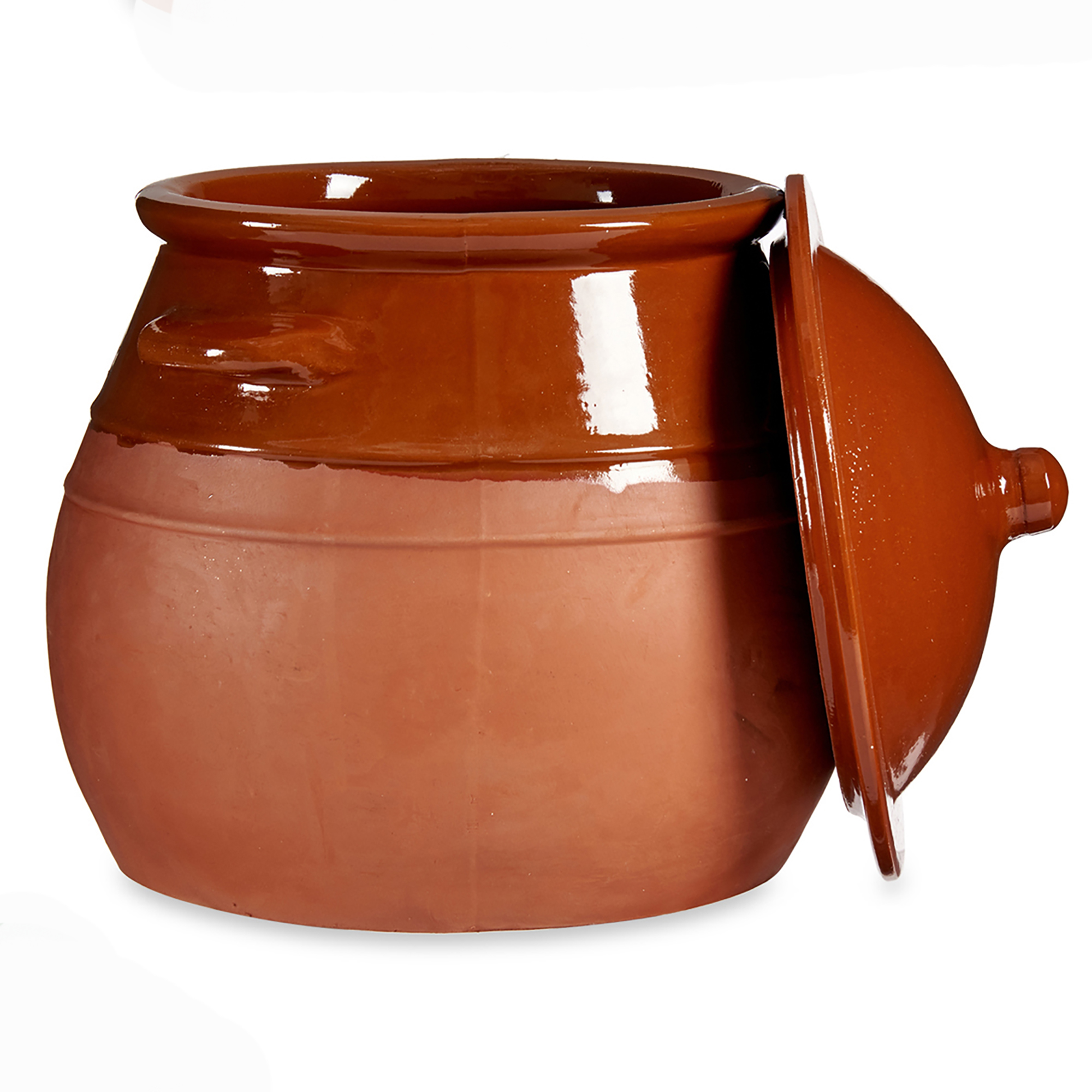 Tontopf mit Deckel - Stewpot teilglasiert mit Griffen