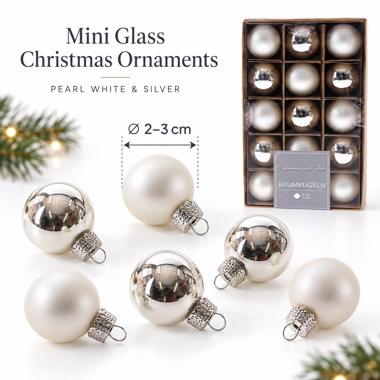 15 x kleine Baumkugeln aus Glas - Ø 2 cm + 3 cm
