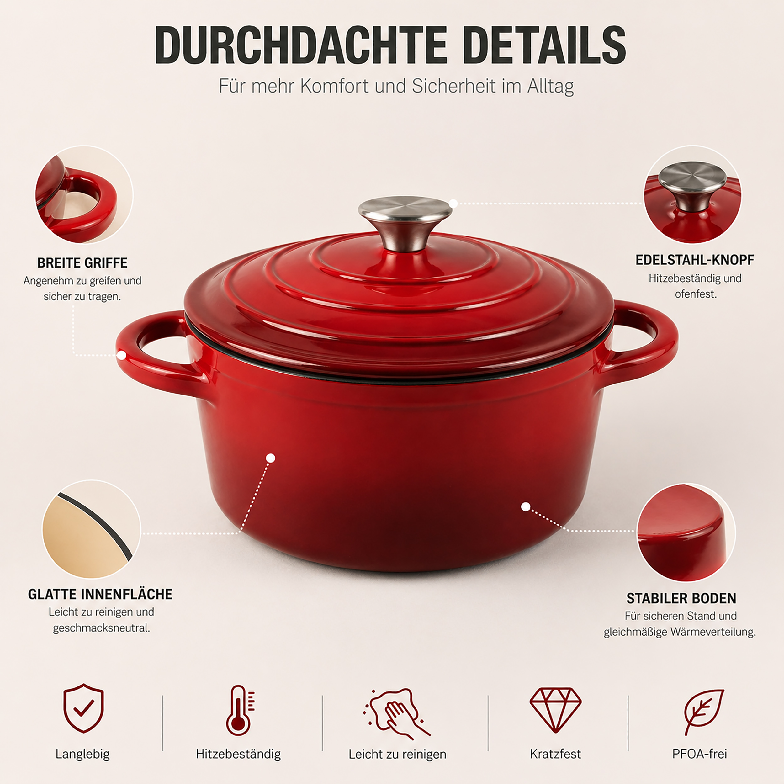 Casserole aus Gusseisen mit Deckel - Emaille Bräter