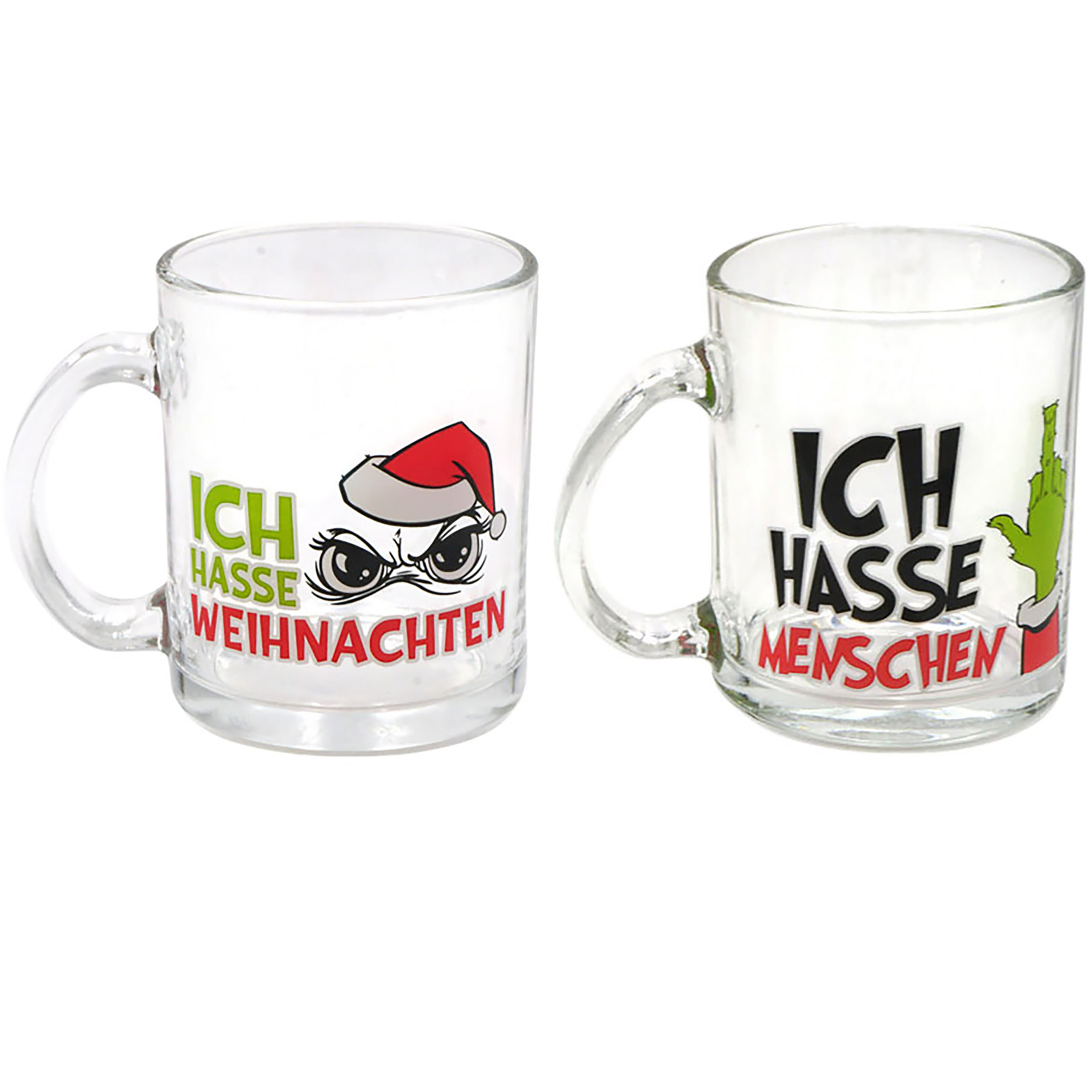 4er Set Trinkgläser "Festtags-Muffel" mit Henkel - zwei Modelle 350 ml