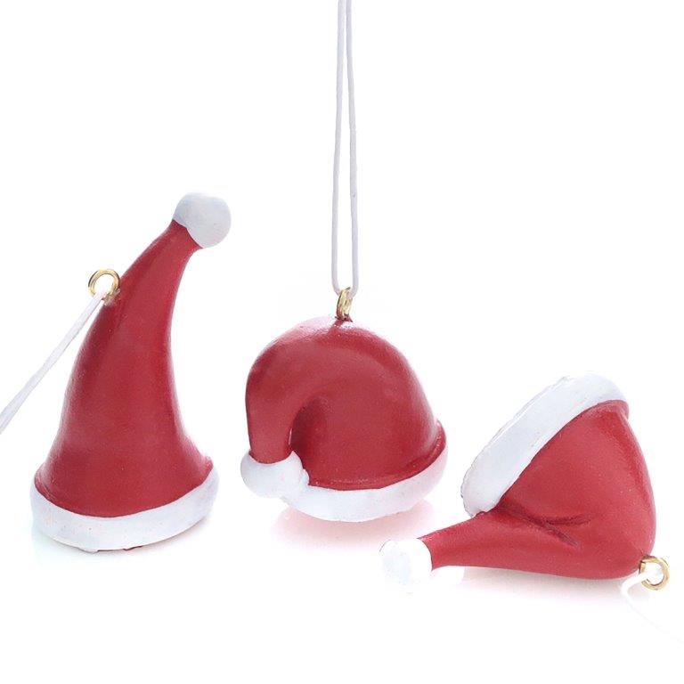 12 x Baumhänger "Weihnachtsmütze" aus Polyresin 3 x 5 cm