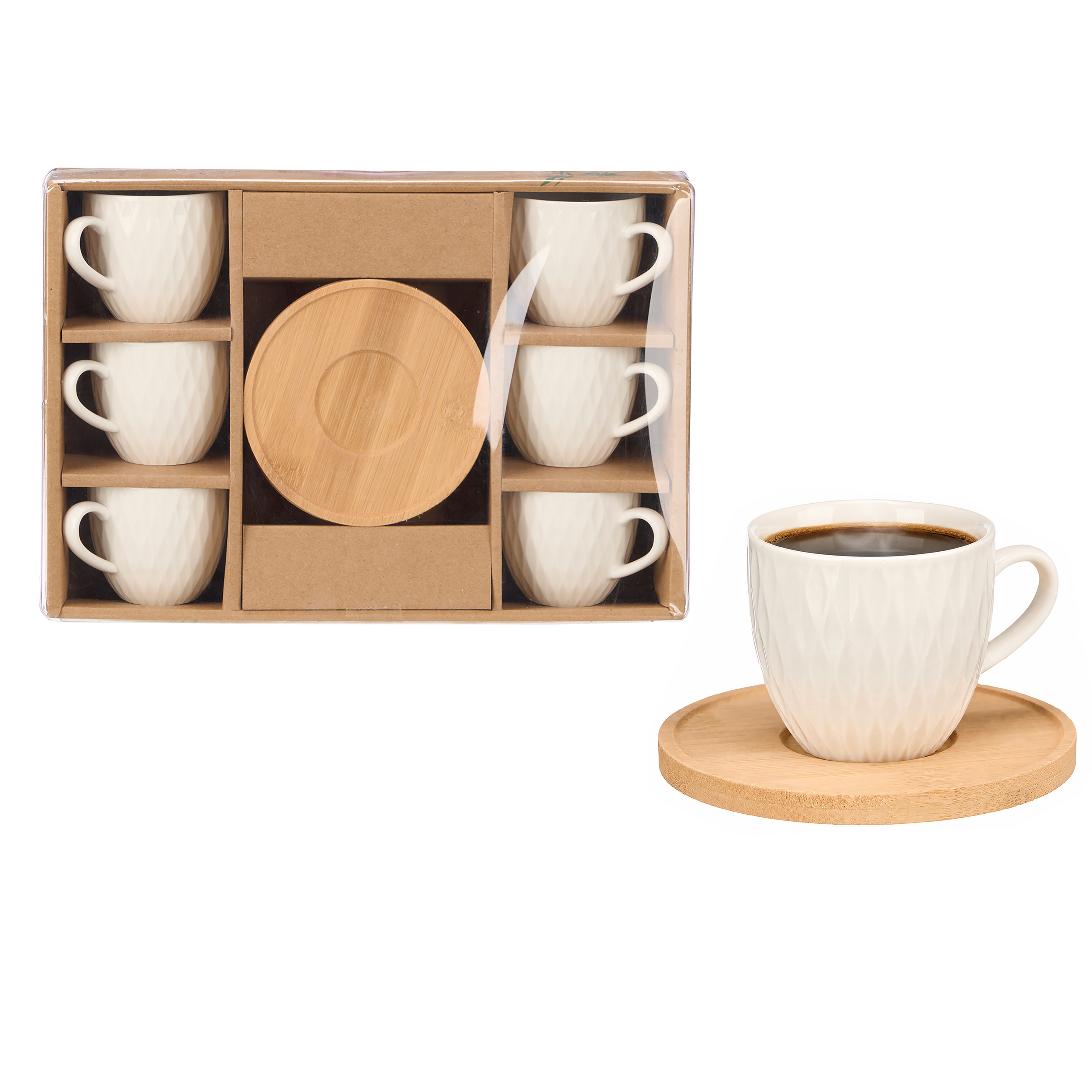 6 x Kaffeetassen "Elina" mit Bambus-Unterteller 90 ml