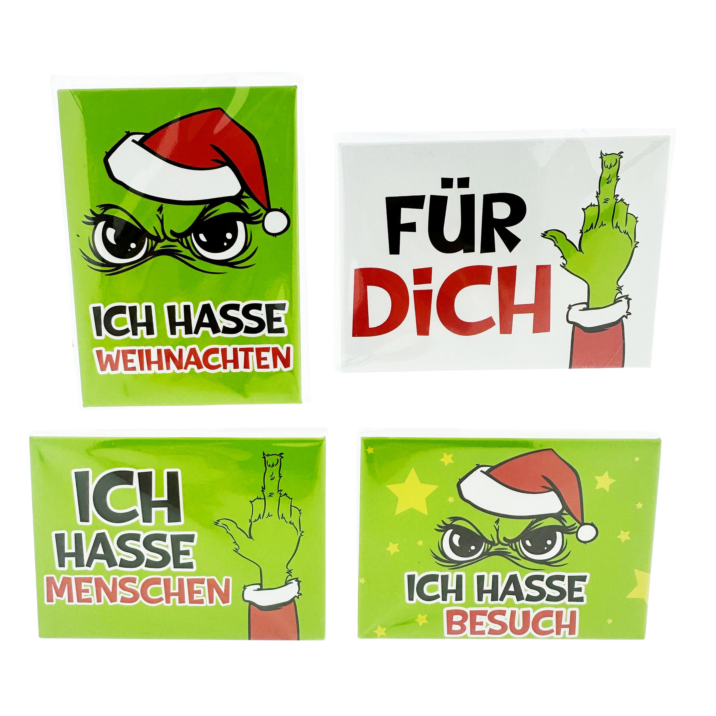 4 x Kühlschrankmagnet "Festtagsmuffel" 4 Designs - 9 x 6,5 cm