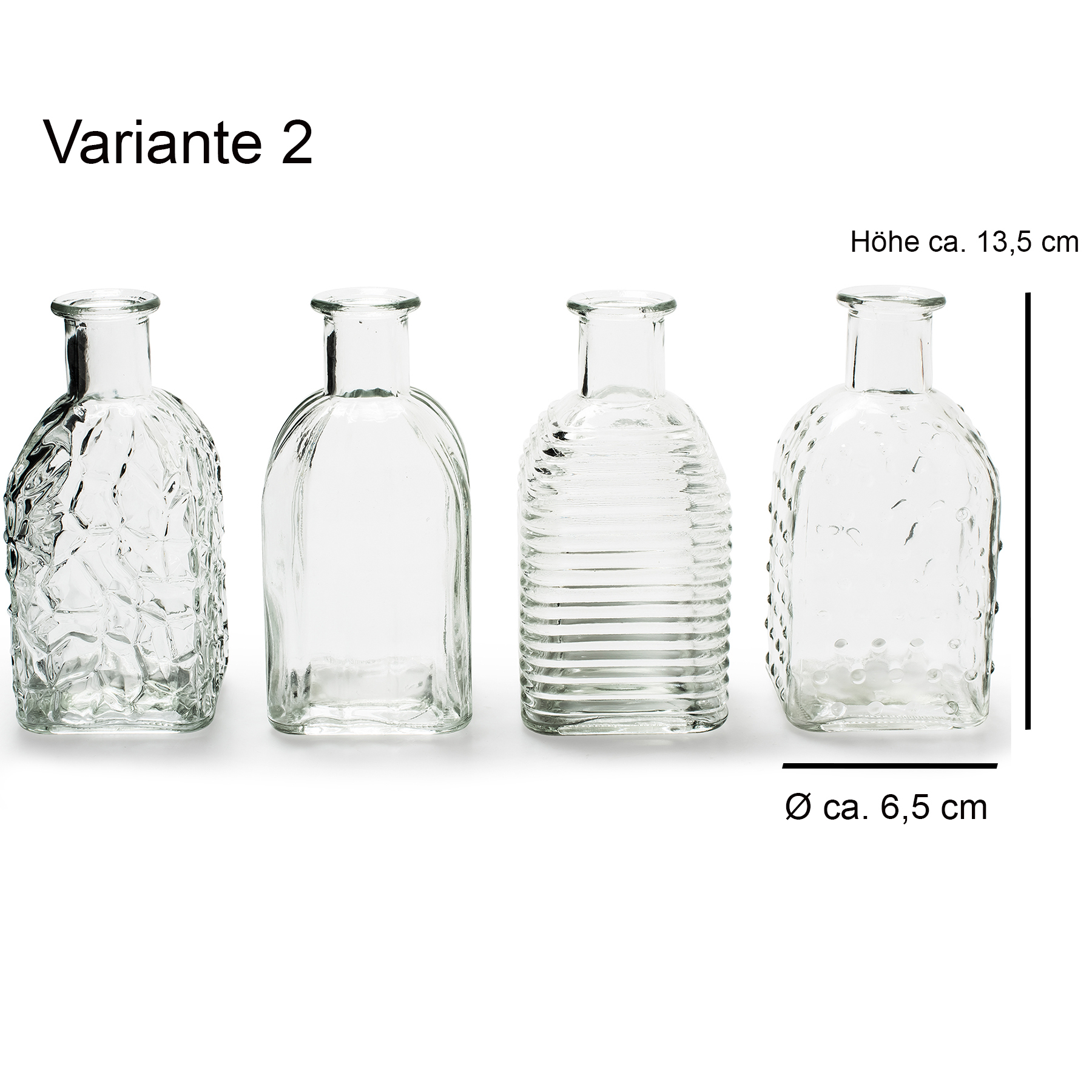 12 x kleine Vasen aus Glas Vintage in zauberhaften Designs